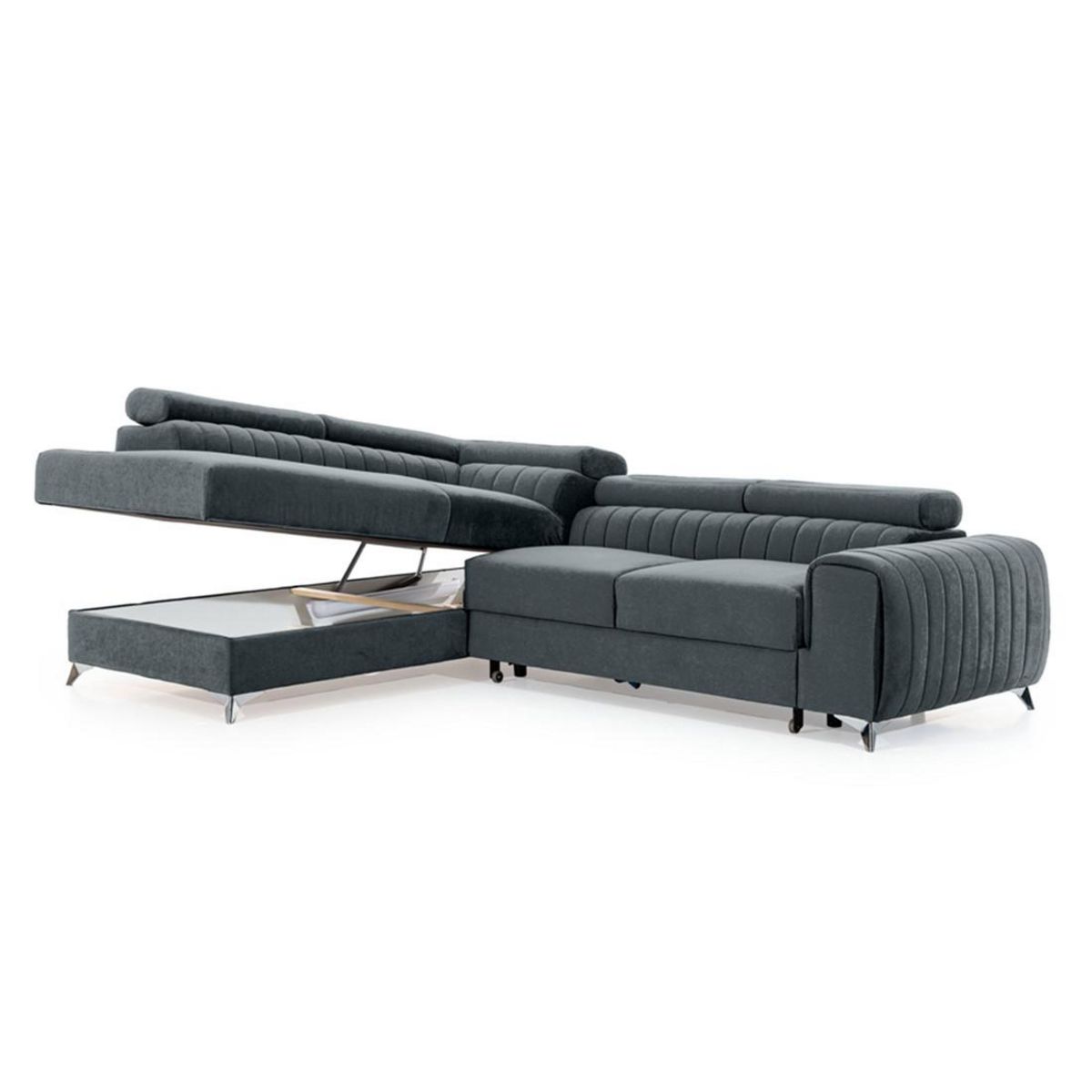 BEST MOBILIER Talisay - canapé d'angle gauche - 5 places - convertible avec coffre - en velours