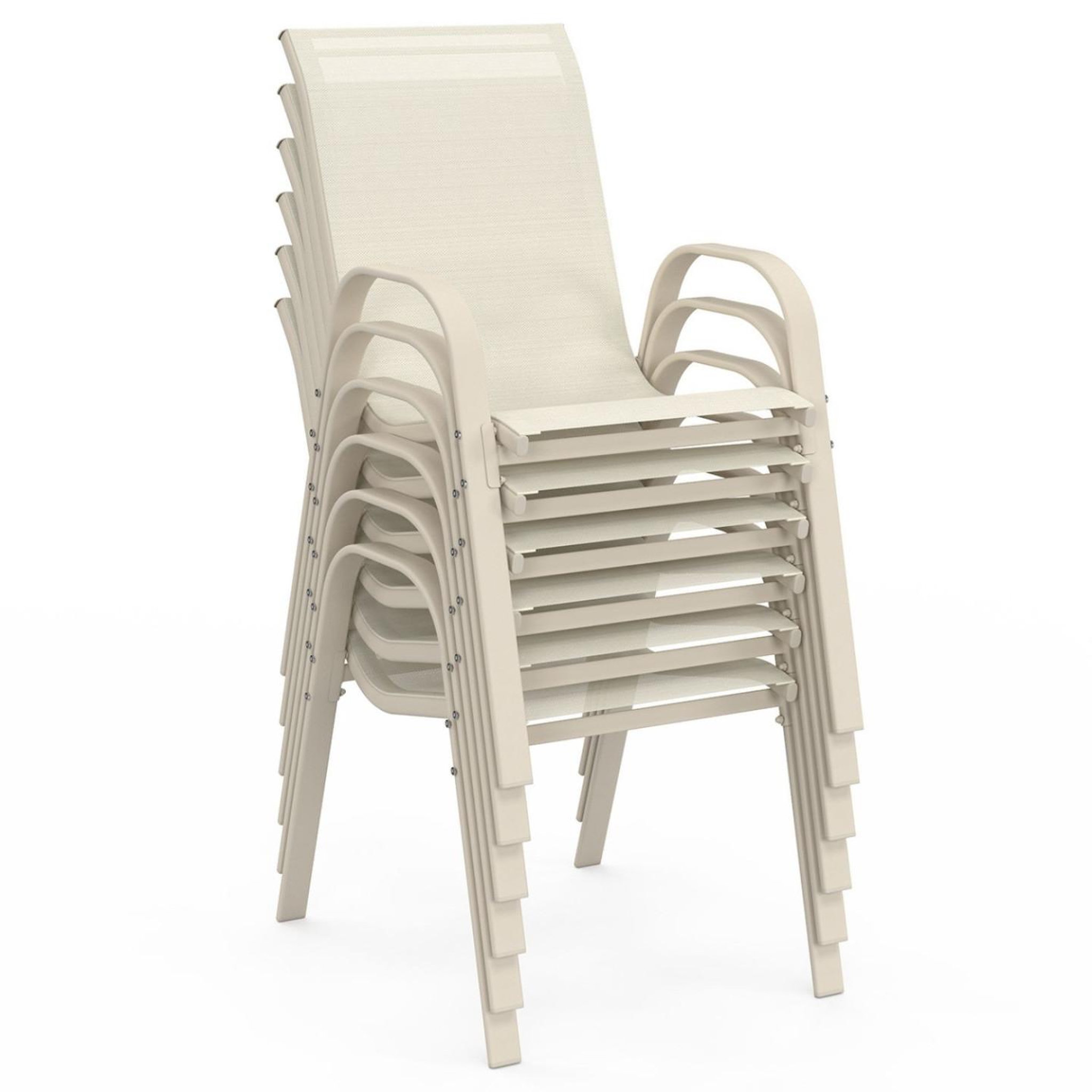 Voir la diapositive 4 : ID MARKET Lot de 6 chaises de jardin lyma métal et textilène empilables beige