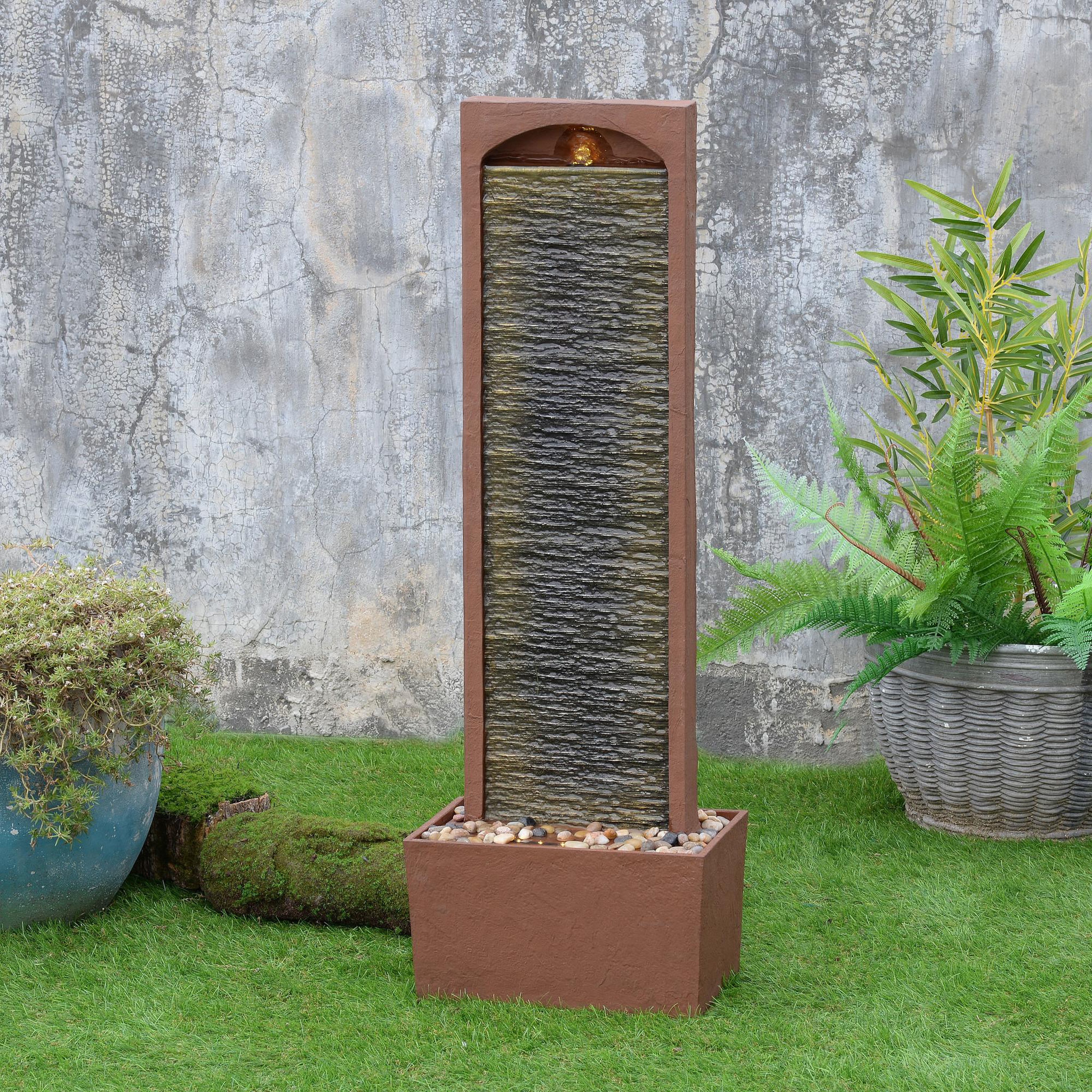 Voir la diapositive 4 : TEAMSON HOME Fontaine cascade LED extérieure 98 cm, façade texturée et galets