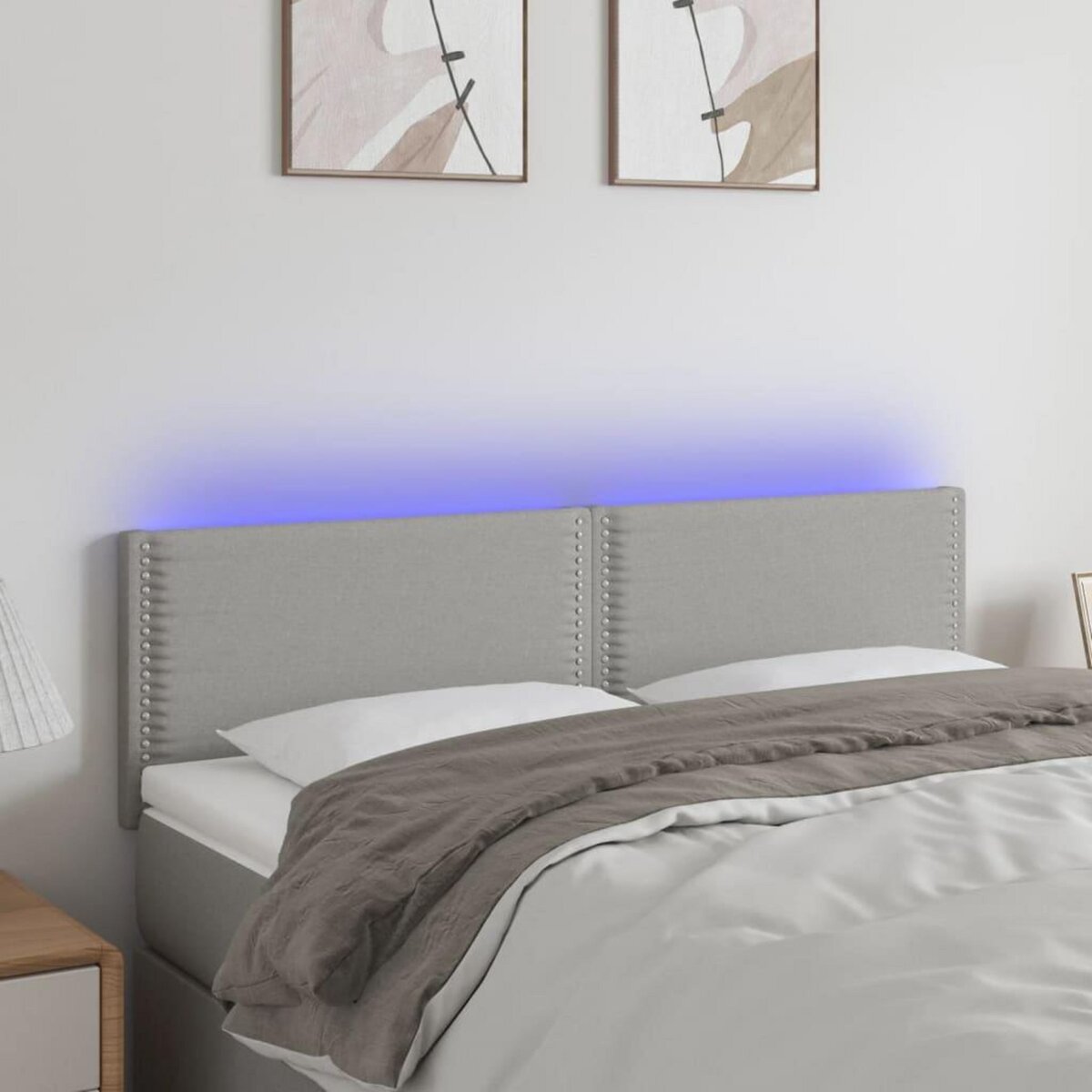 VIDAXL Tete de lit a LED Gris clair 144x5x78/88 cm Tissu