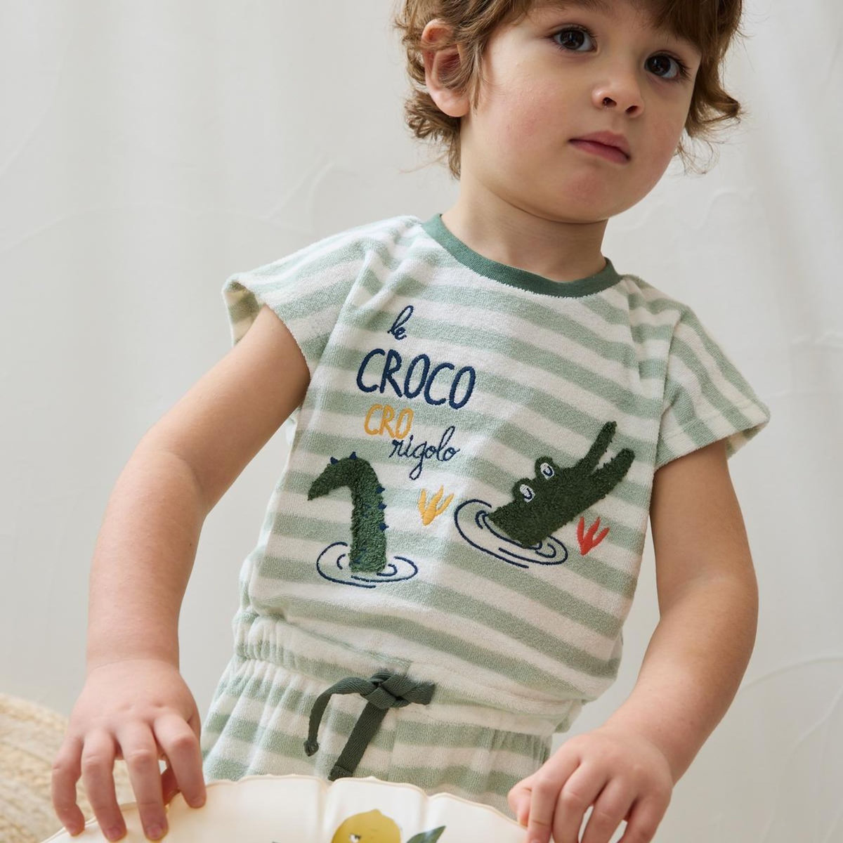 Petit Béguin Combishort bébé en éponge Crocro rigolo