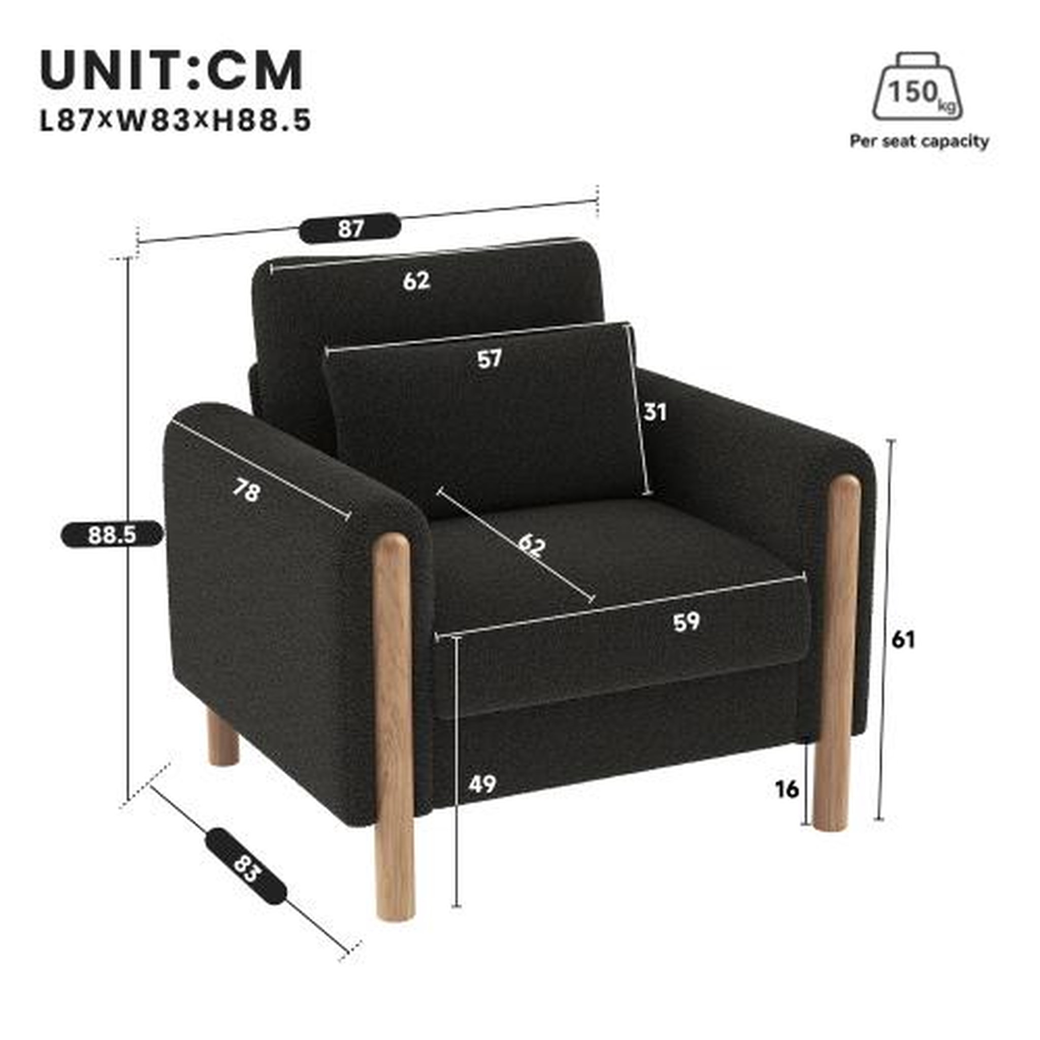 Voir la diapositive 3 : MERAX Fauteuil avec pieds bois