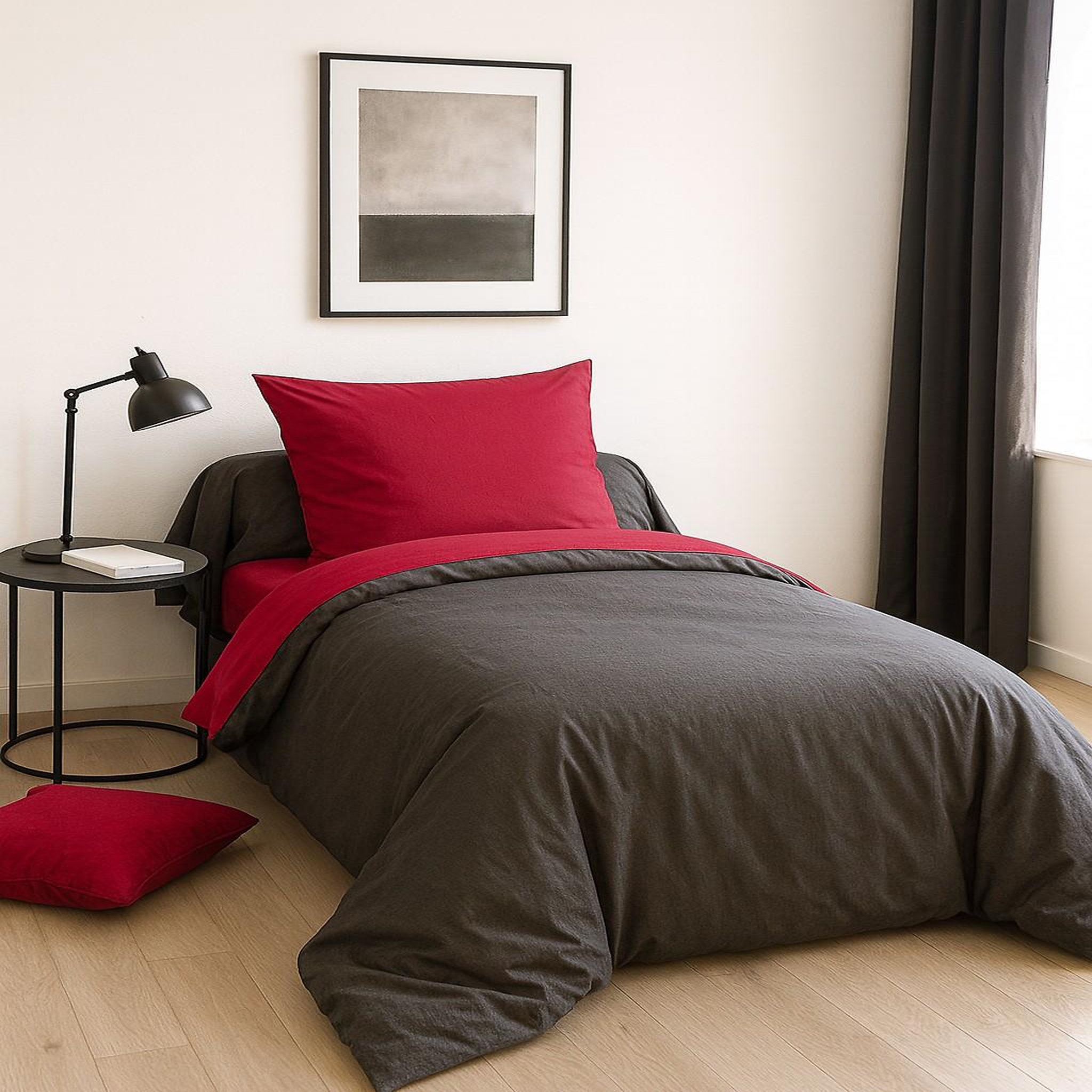 Home collection Parure housse de couette 135x200cm 100%coton fushia/anthracite