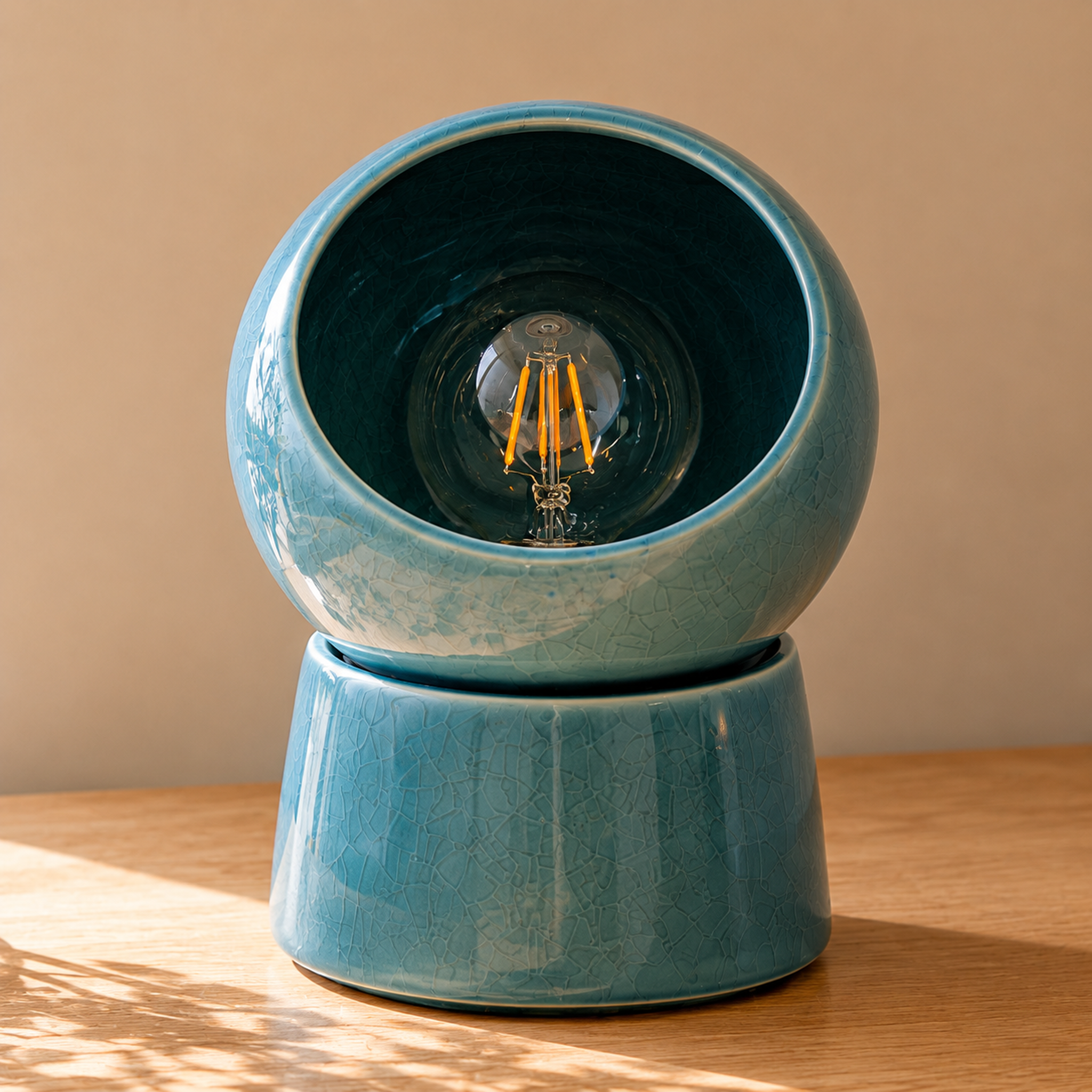 Voir la diapositive 2 : MAISON PAVANE Lampe à poser en céramique bleue-Halo