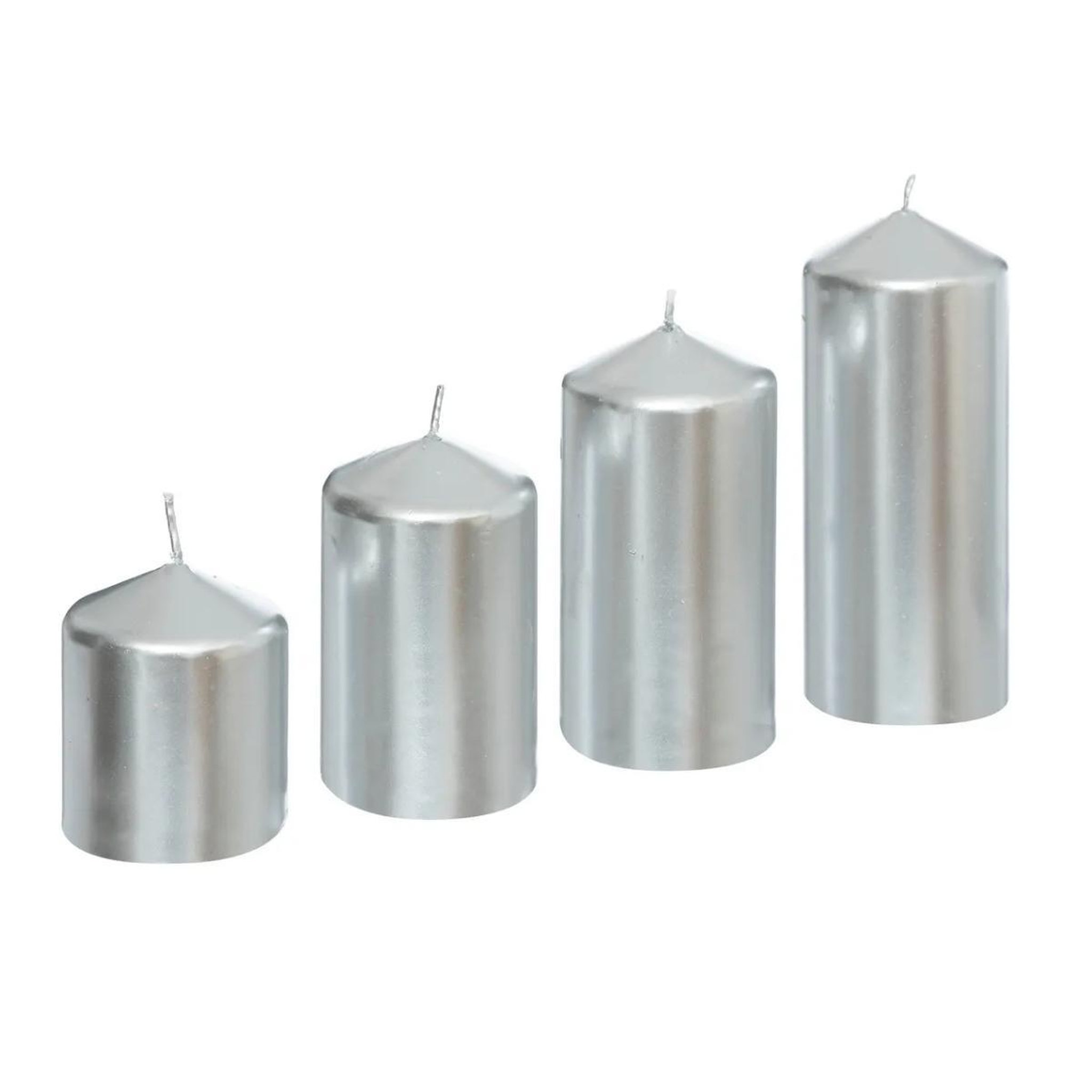 ATMOSPHERA Lot de 4 bougies de l'avent  satin  12cm argent