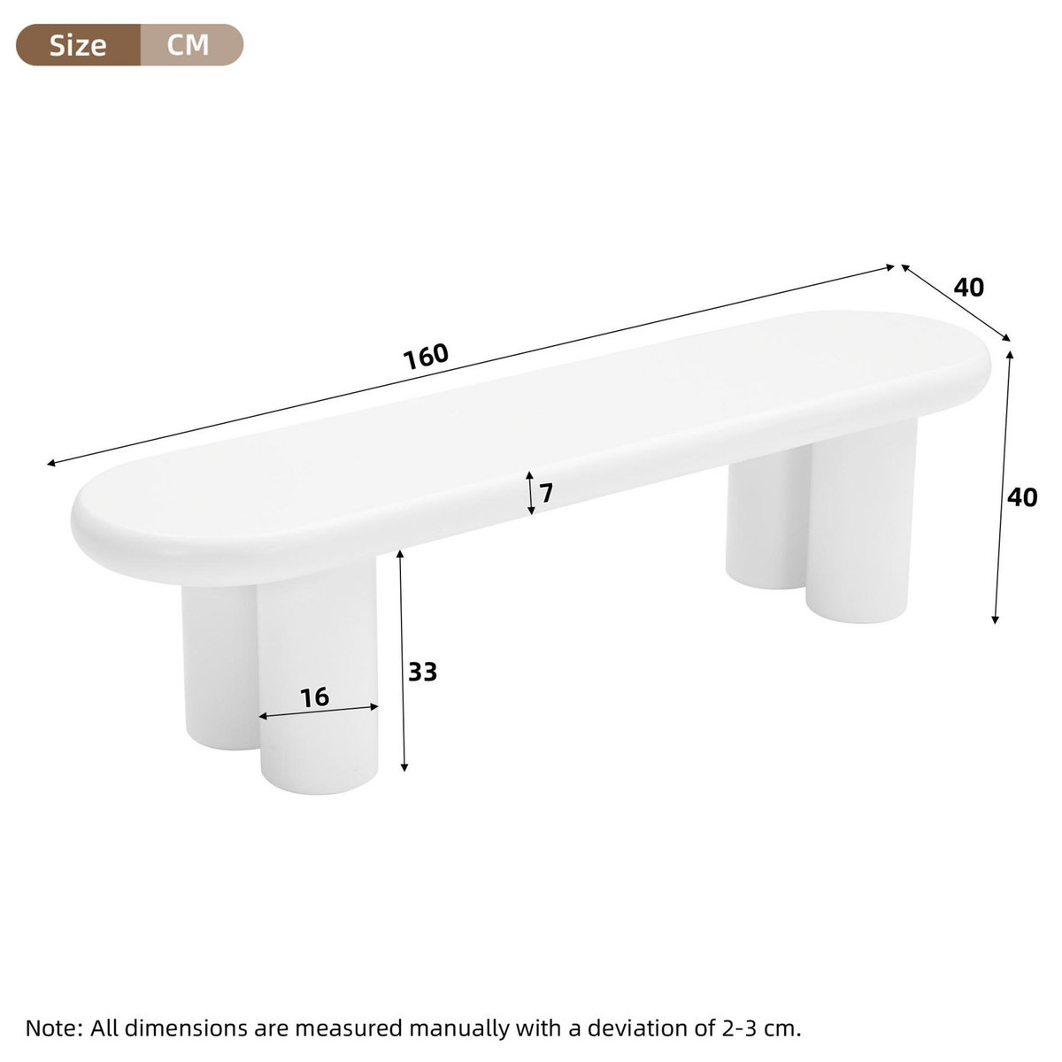 MERAX Table basse ovale blanc - 40x160 cm mdf