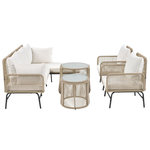 MERAX Salon de jardin 6 places en fer avec 2 fauteuils, 2 canapés, 2 tables, coussins, beige