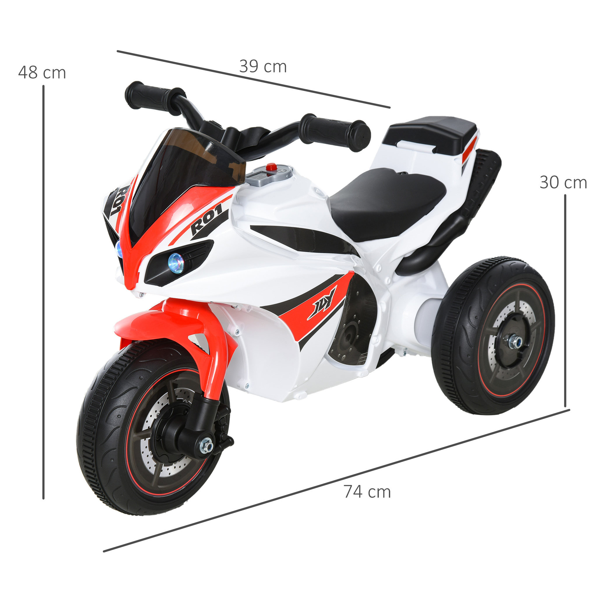 Voir la diapositive 3 : HOMCOM Porteur enfants moto de course effets musicaux et lumineux coffre rangement rouge blanc