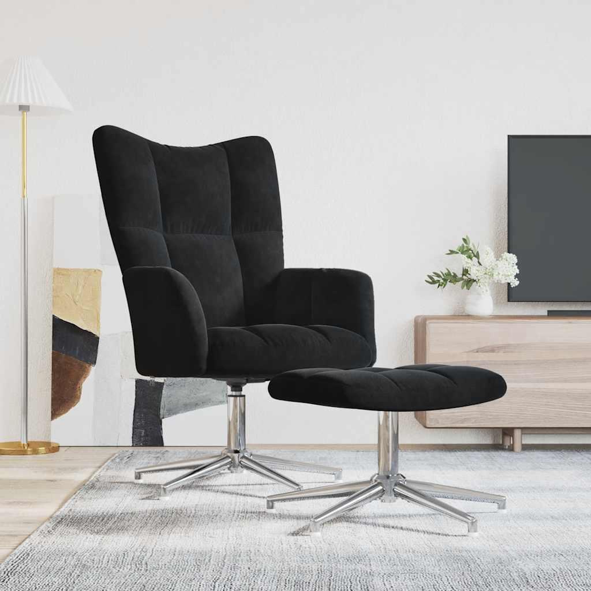 VIDAXL Chaise de relaxation avec tabouret Noir Velours