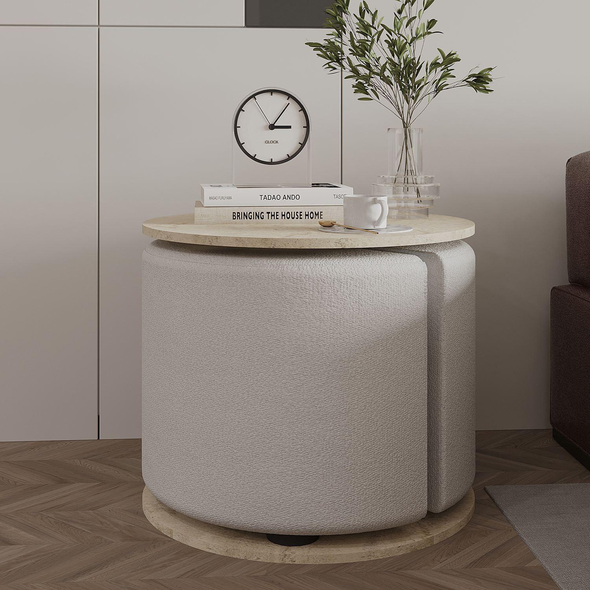 Voir la diapositive 2 : Habitat et Jardin Table d'appoint avec pouf en bois  vexana  - 43 x 43 x 47 cm - travertin