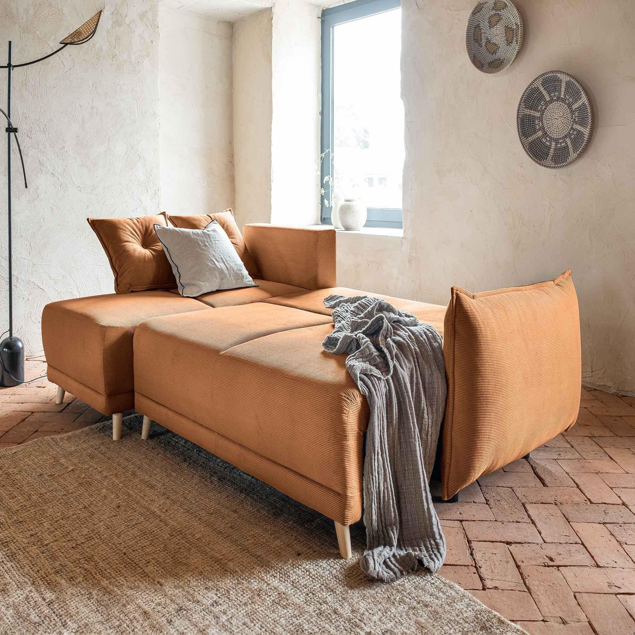 Voir la diapositive 2 : BEST MOBILIER Lena - canapé d'angle réversible 4 places - convertible avec coffre - en velours côtelé