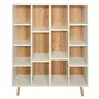 TOILINUX Bibliothèque avec 14 niches de rangement en MDF et bois - Blanc et beige