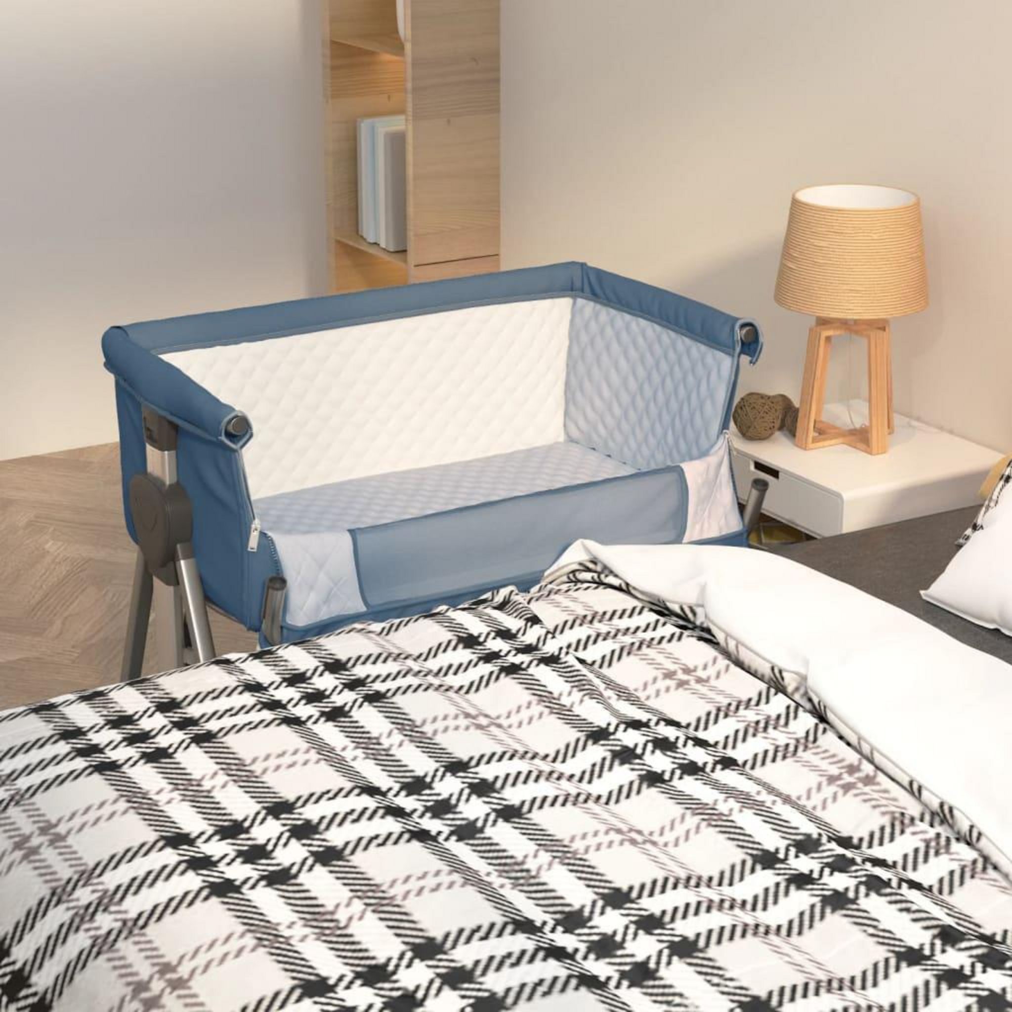 VIDAXL Lit pour bebe avec matelas Bleu marine Tissu de lin pas cher ...