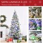Voir la diapositive 5 : HOMCOM Sapin de Noël artificiel enneigé lumineux LED x 250 multicolore Ø 112 x 210H cm 829 branches vert blanc