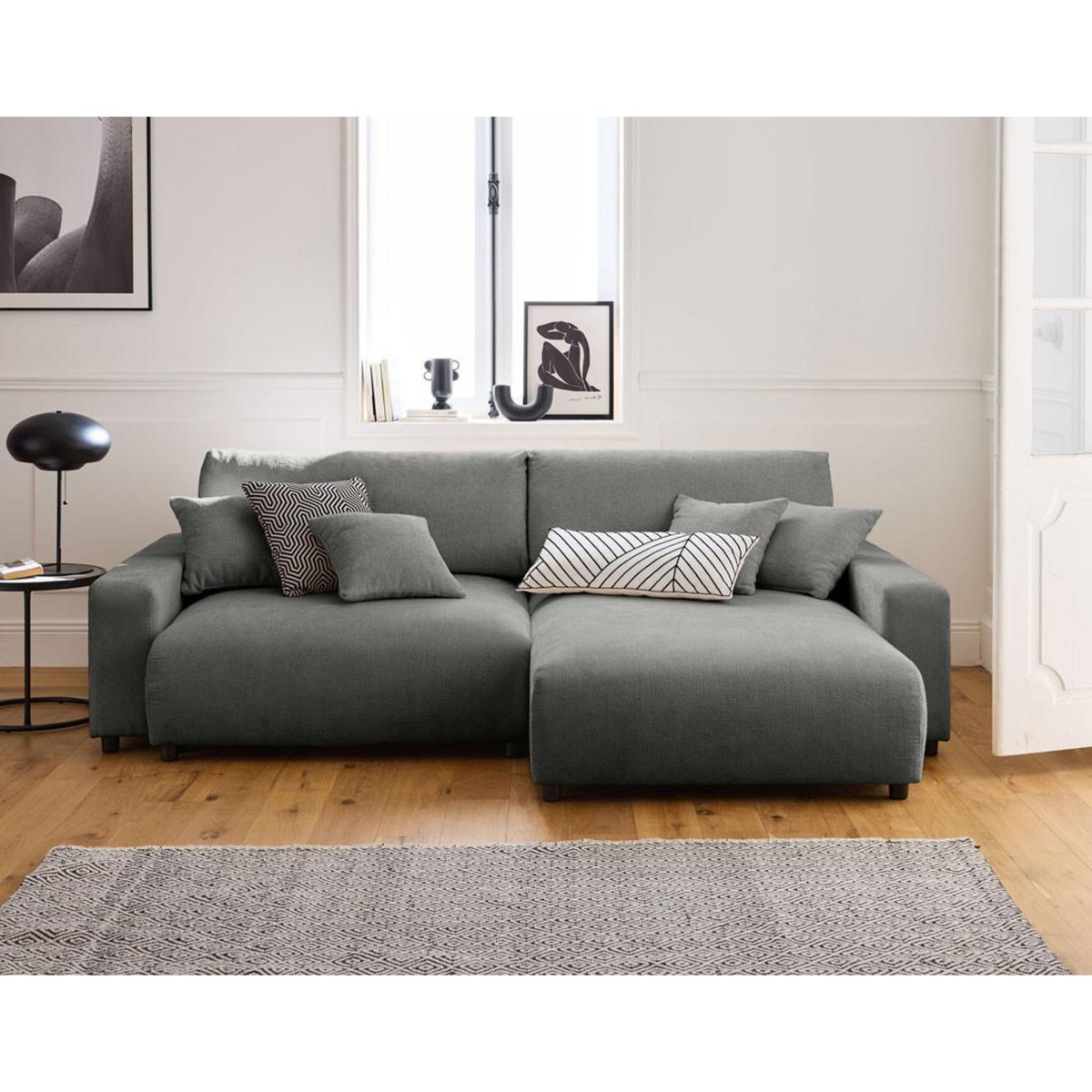 LISA DESIGN Pivoine - canapé d'angle réversible - 4 places - convertible avec coffre - en velours texturé