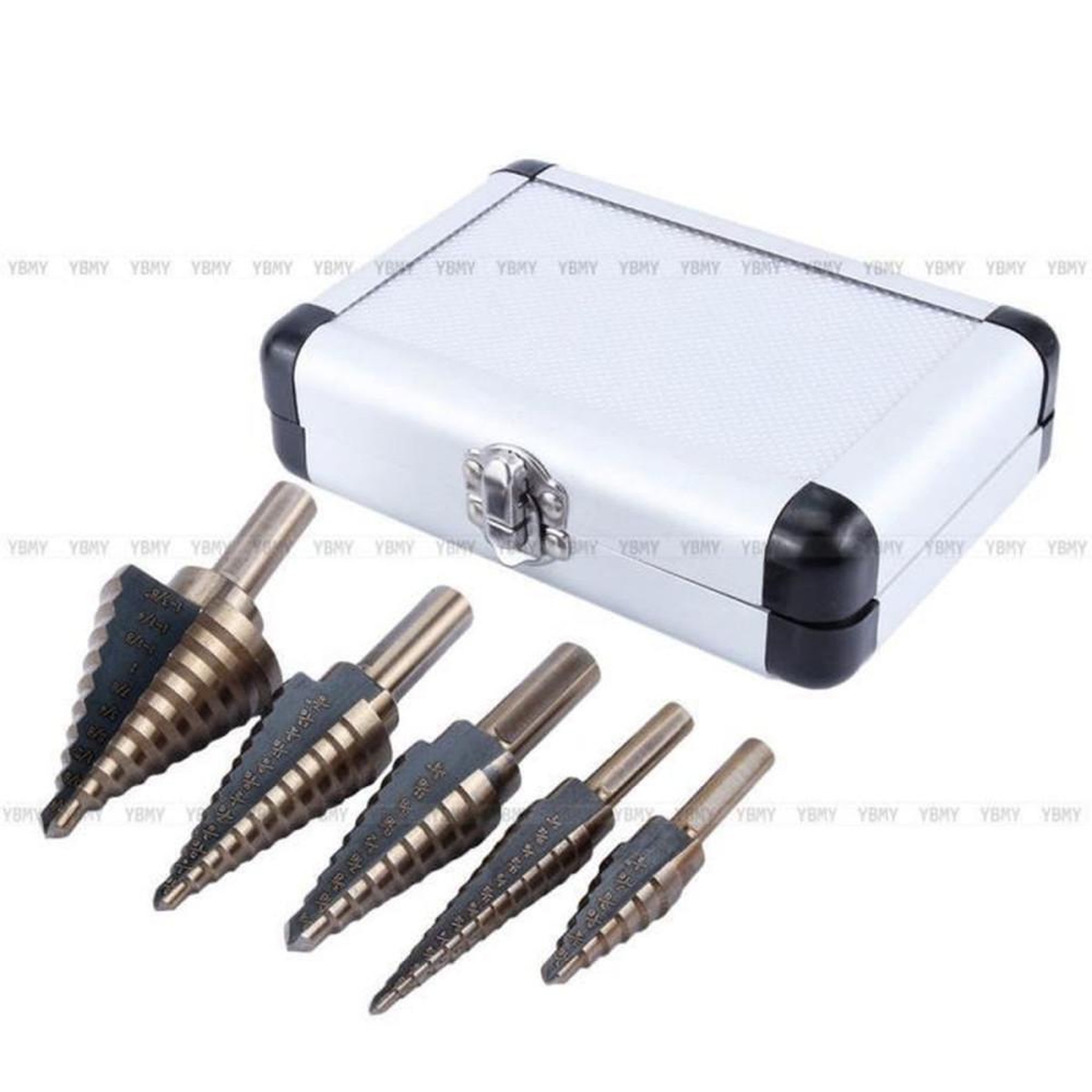 Coffret 5 forets coniques HSS acier avec revêtement titane et queue hexagonale