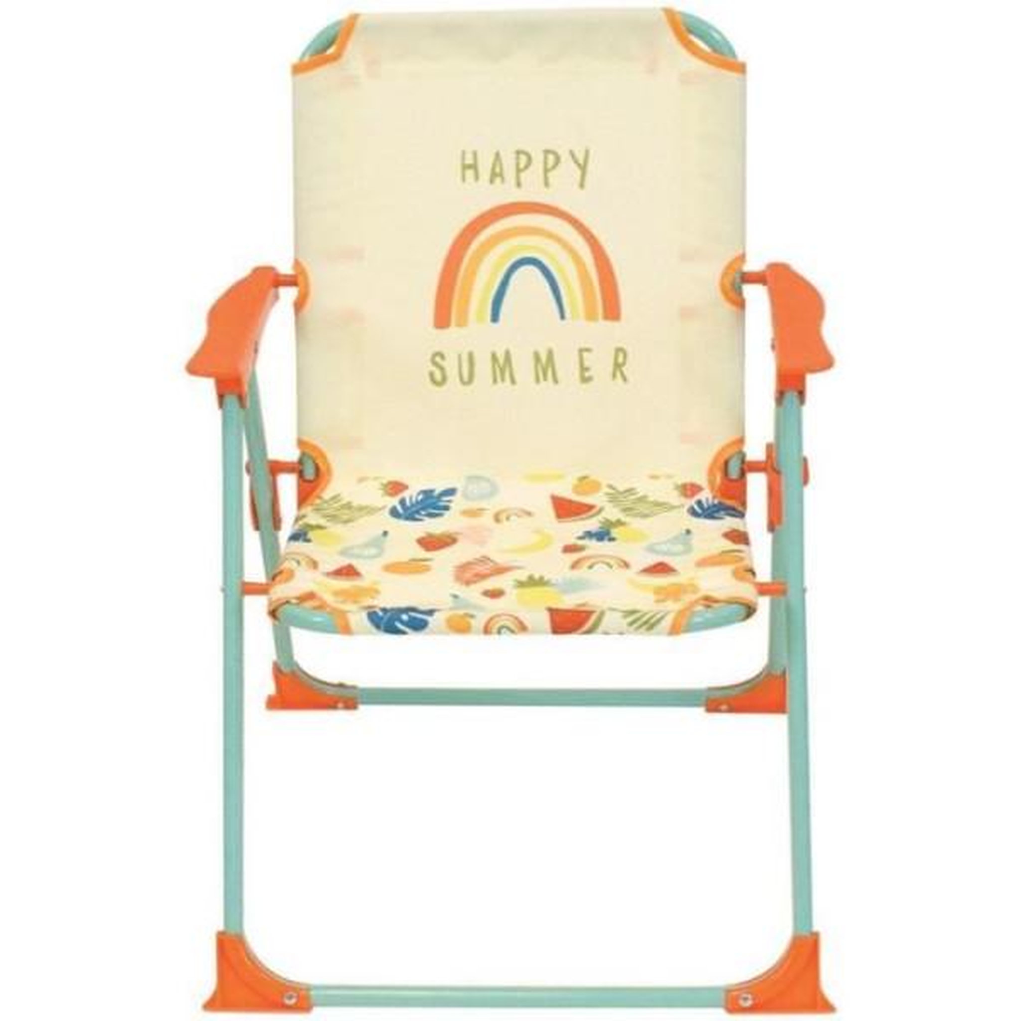 Voir la diapositive 2 : Fun House Fun house fruity's salon de jardin - 1 table h.46 x ø46 cm, 2 chaises h.53xl.38,5xp.37,5 cm et 1 parasol h.125 x ø100 cm