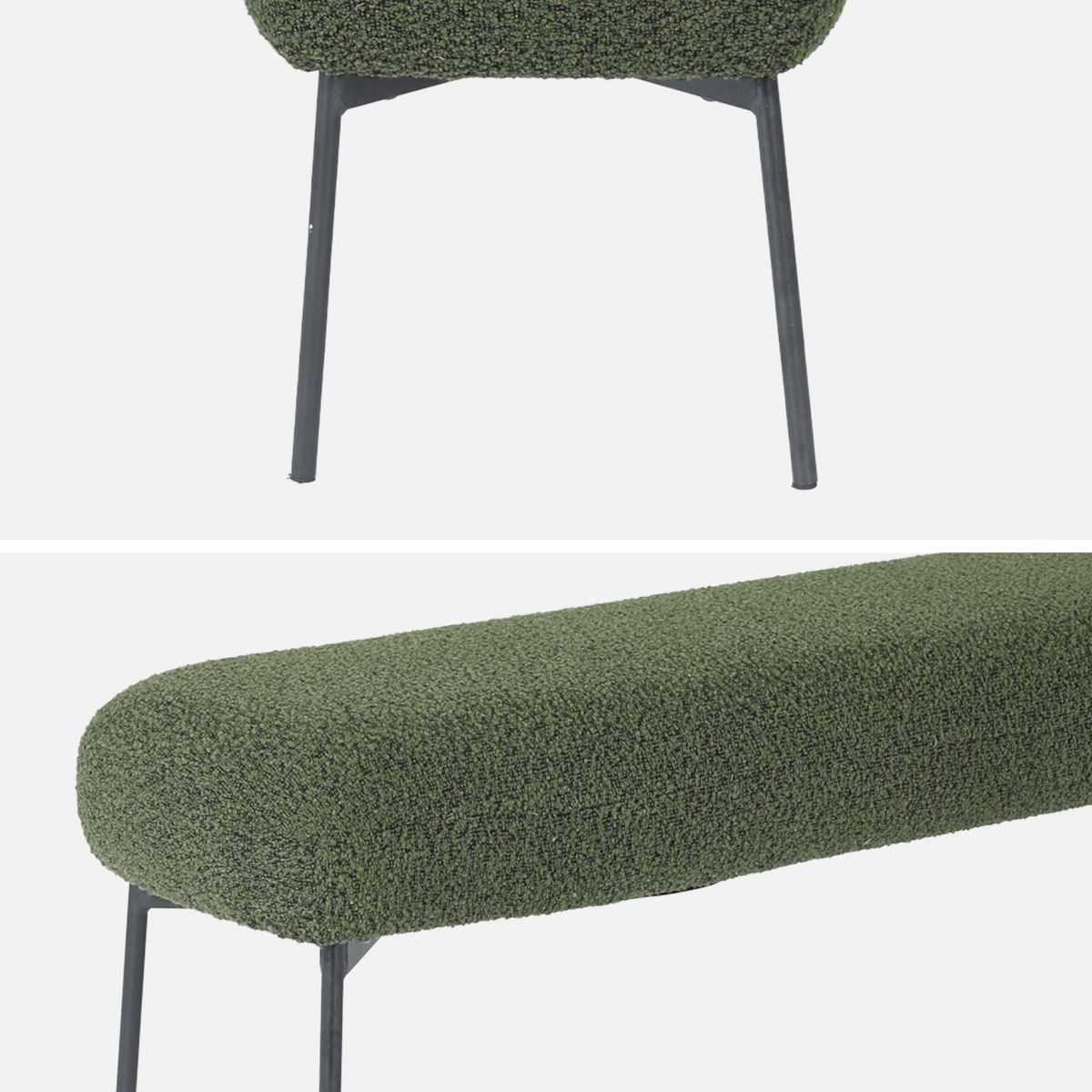 SWEEEK Banc, bout de lit avec revêtement bouclette, pieds en métal noir, L 120 x P 41 x H 42,5 cm