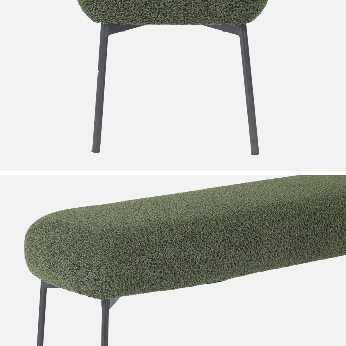 SWEEEK Banc, bout de lit avec revêtement bouclette, pieds en métal noir, L 120 x P 41 x H 42,5 cm