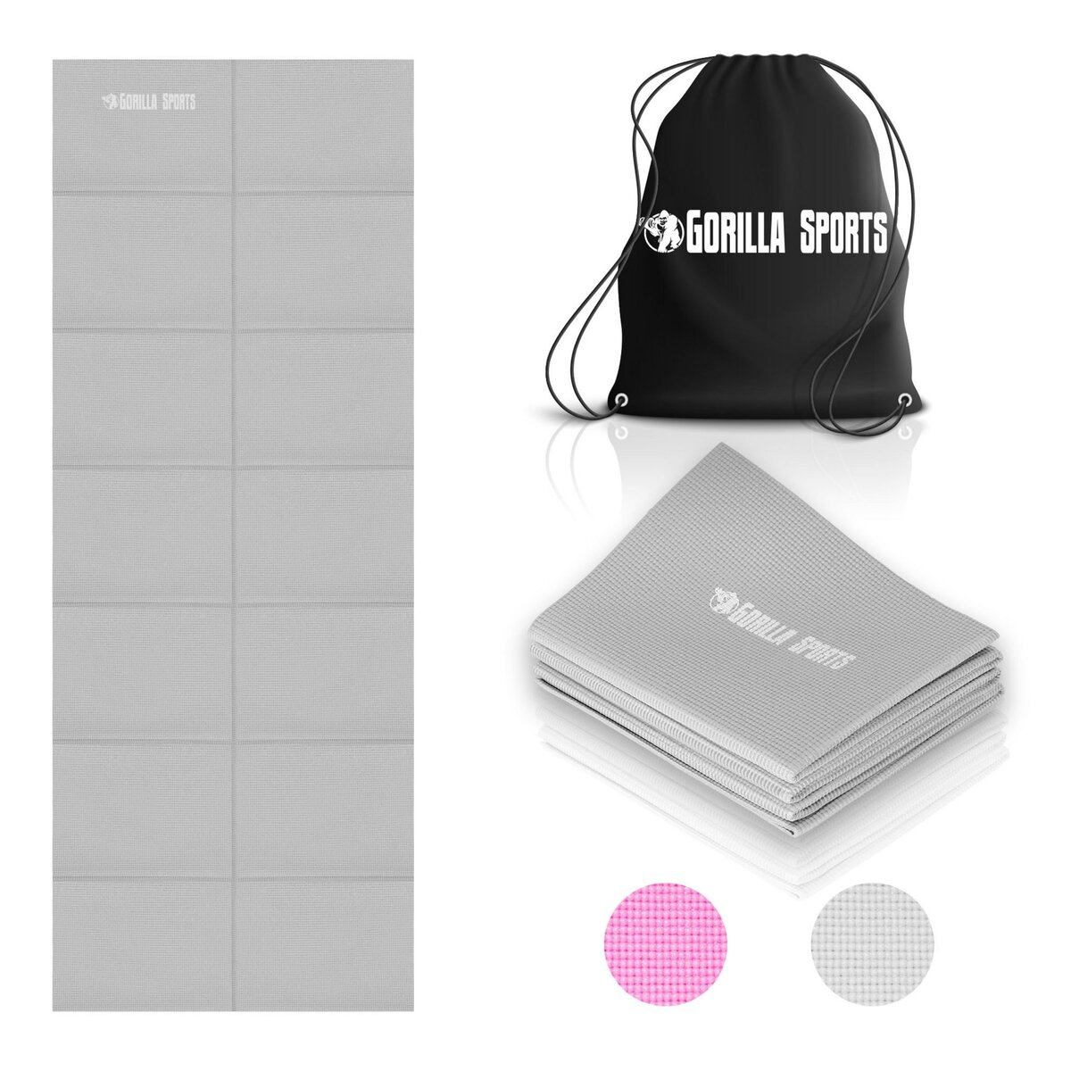 Gorilla Sports Tapis de yoga pliable, coloris gris ou rose (avec sac de  transport) pas cher 
