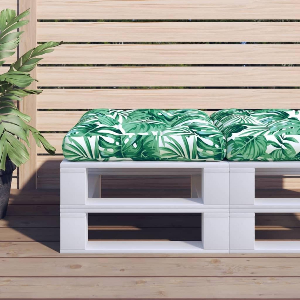 VIDAXL Coussin de palette motif de feuilles 60x60x12 cm tissu