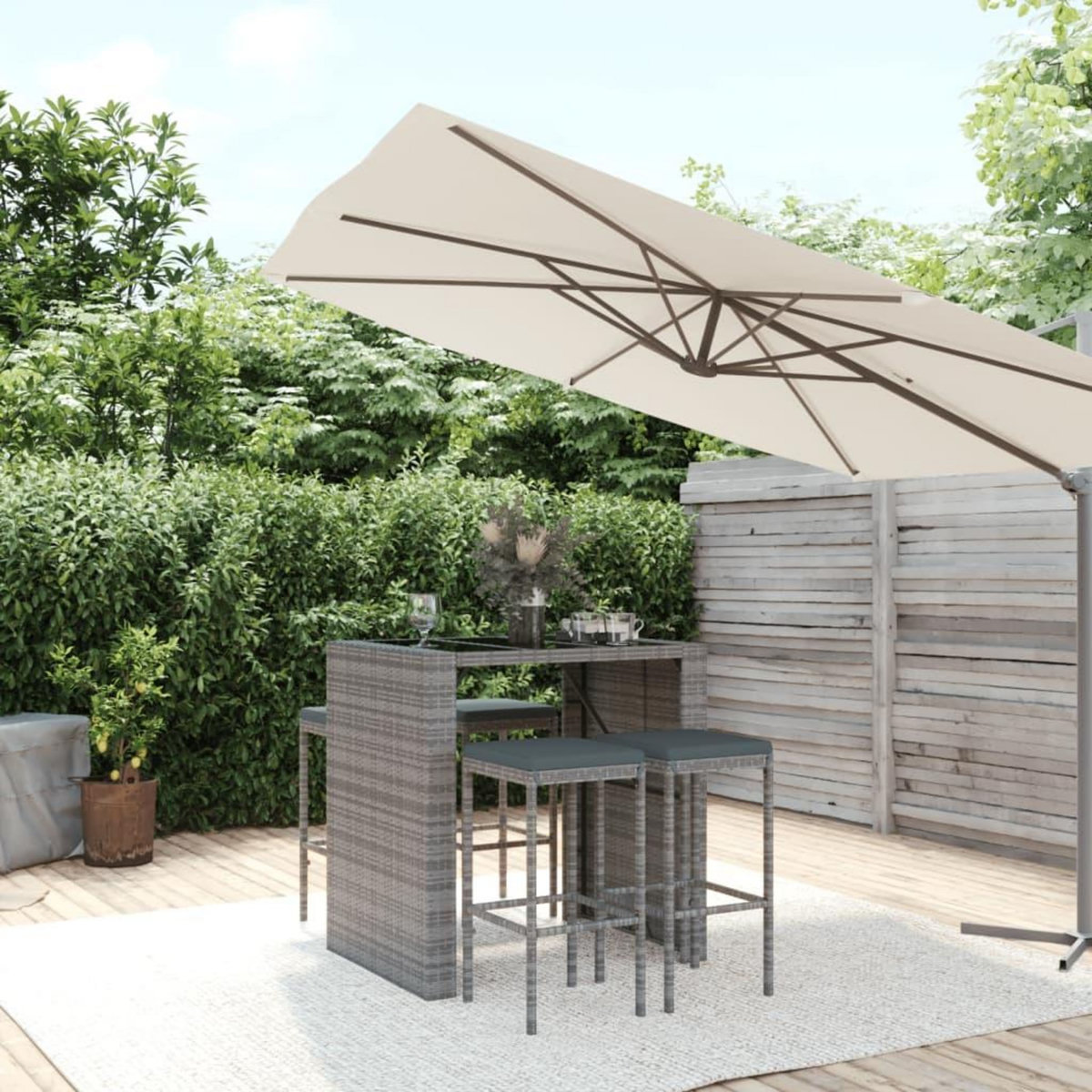 VIDAXL Ensemble de bar de jardin 5 pcs avec coussins gris poly rotin