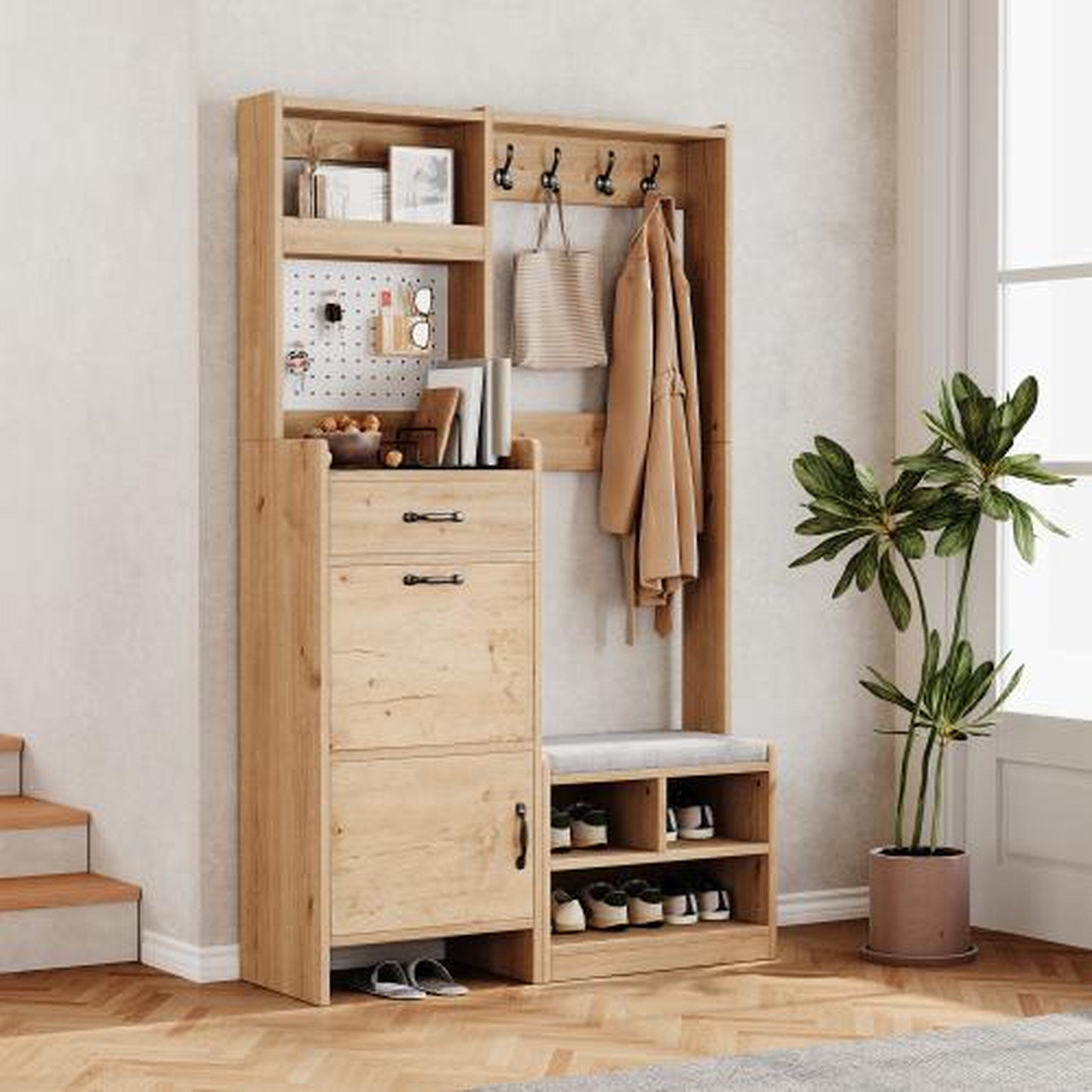 Voir la diapositive 4 : MERAX Vestiaire d'entrée avec banc et rangement chaussures 108,5x35x180 cm