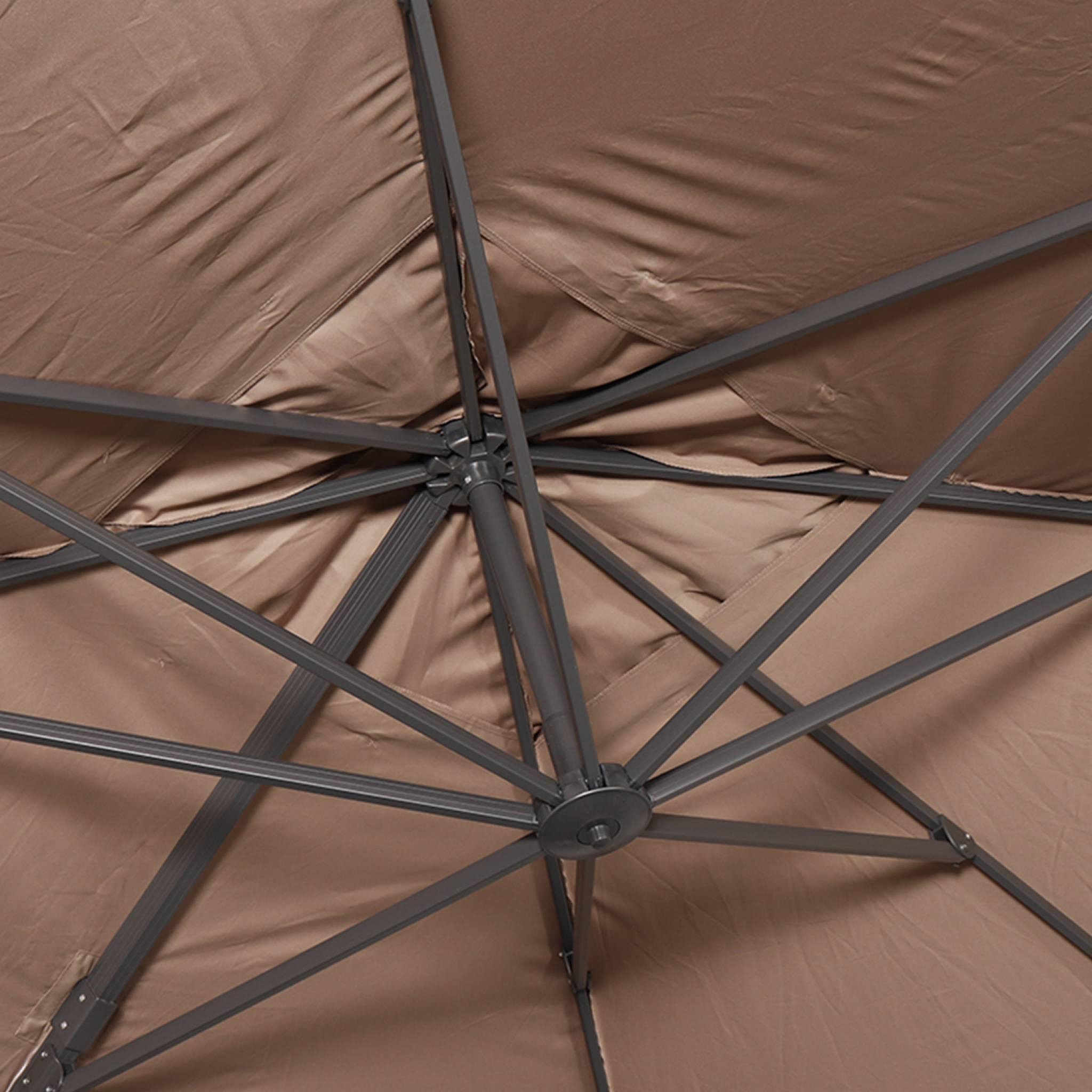 Voir la diapositive 6 : SWEEEK Parasol déporté rectangulaire 3x4 m - Wimereux - Parasol excentré inclinable dans 6 positions, rotatif à 360° + dalles à lester 50x50cm