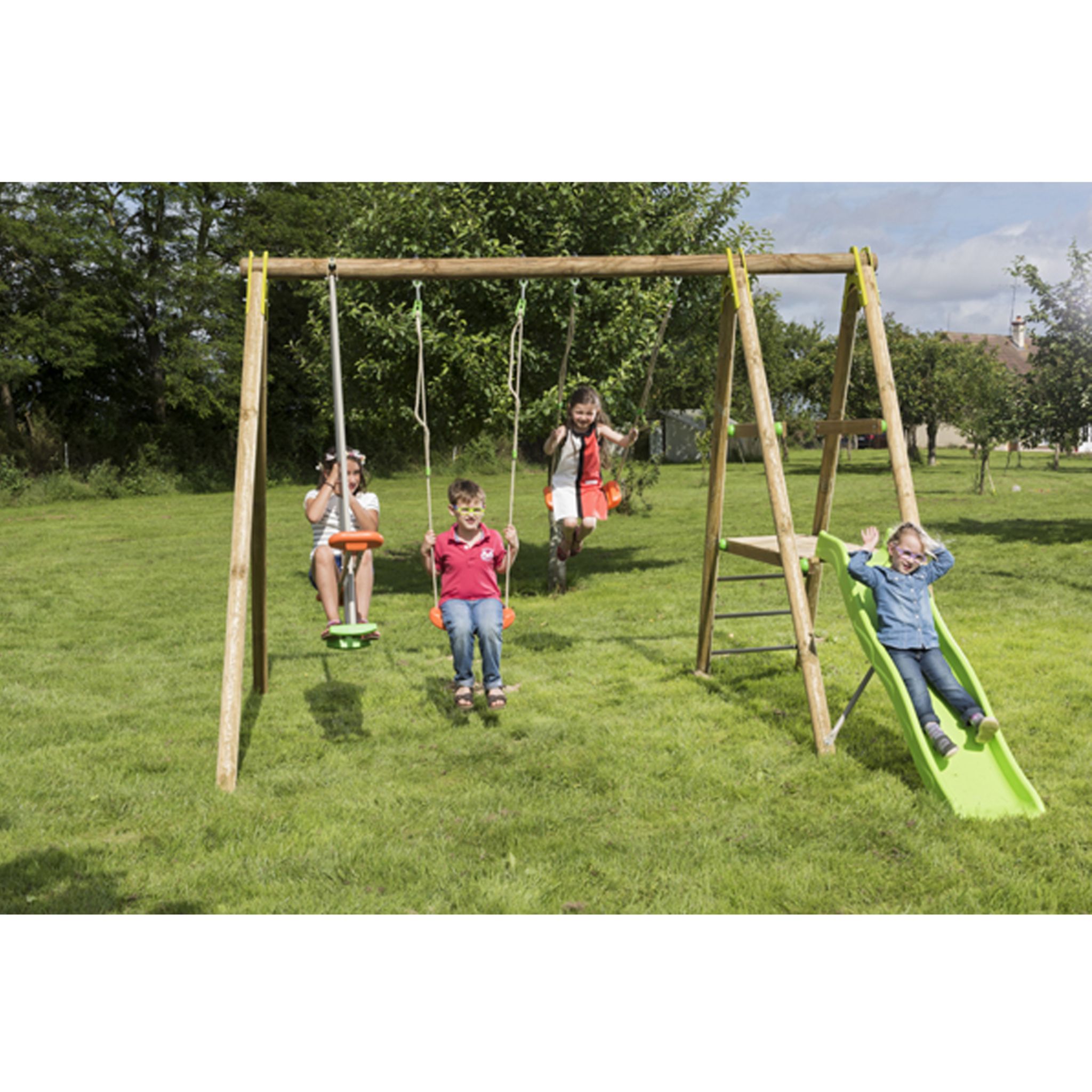 trigano Portique balançoire avec toboggan - Bois - H2,30m - TUTTI