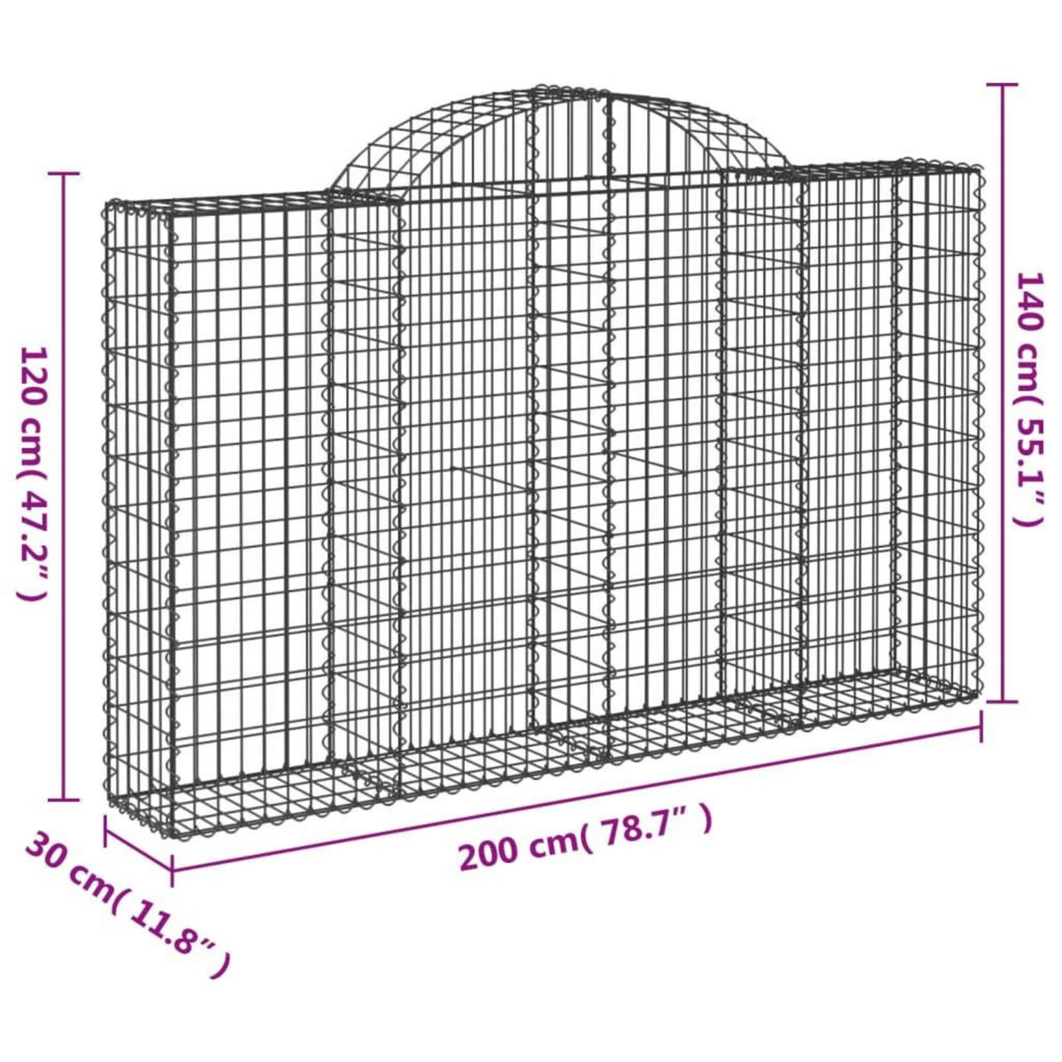 VIDAXL Paniers a gabions arques 25 pcs 200x30x120/140 cm Fer galvanise