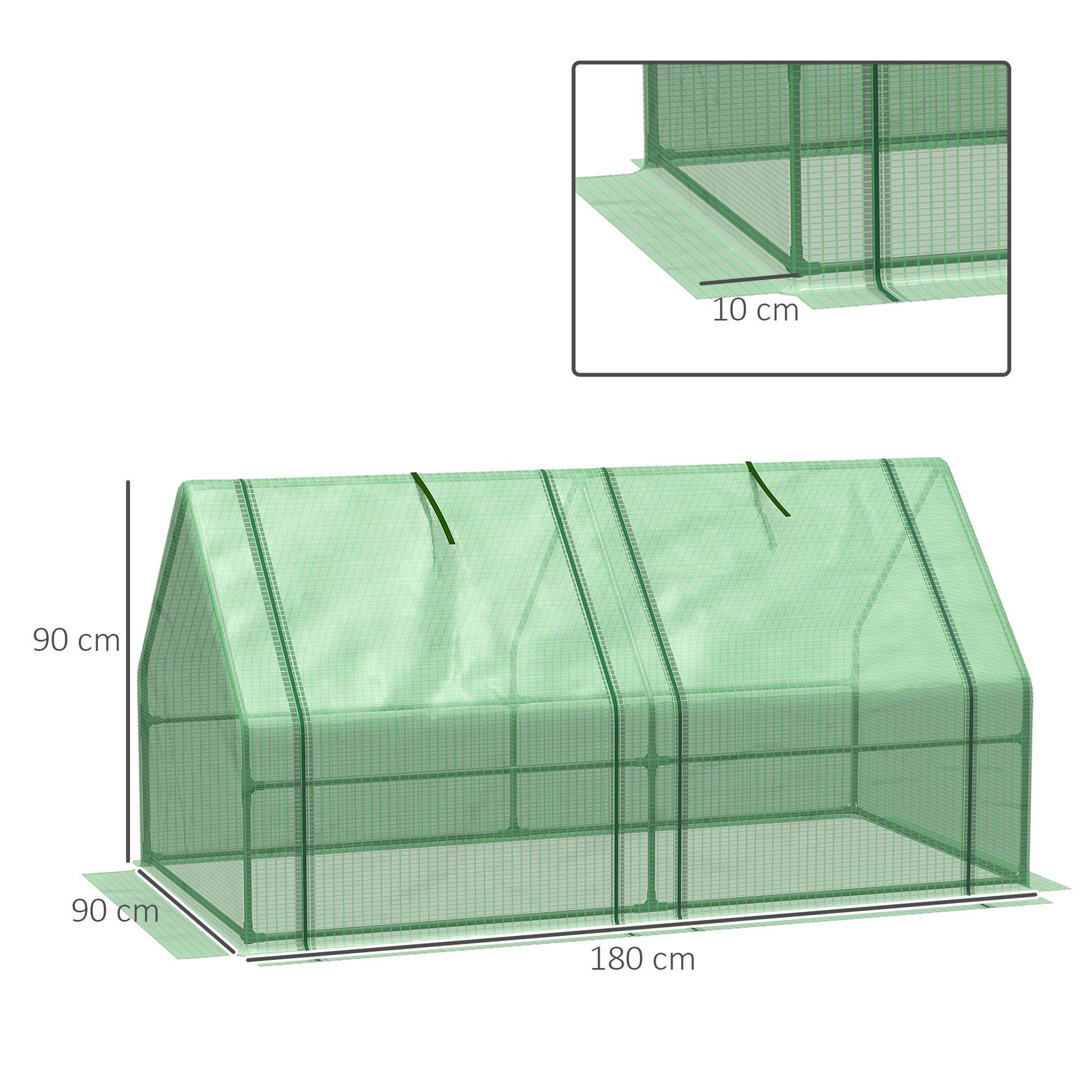 Voir la diapositive 3 : OUTSUNNY Mini serre de jardin serre à tomates dim. 180L x 90l x 90H cm acier PE haute densité 140 g/m² anti-UV 2 fenêtres zippées enroulables vert