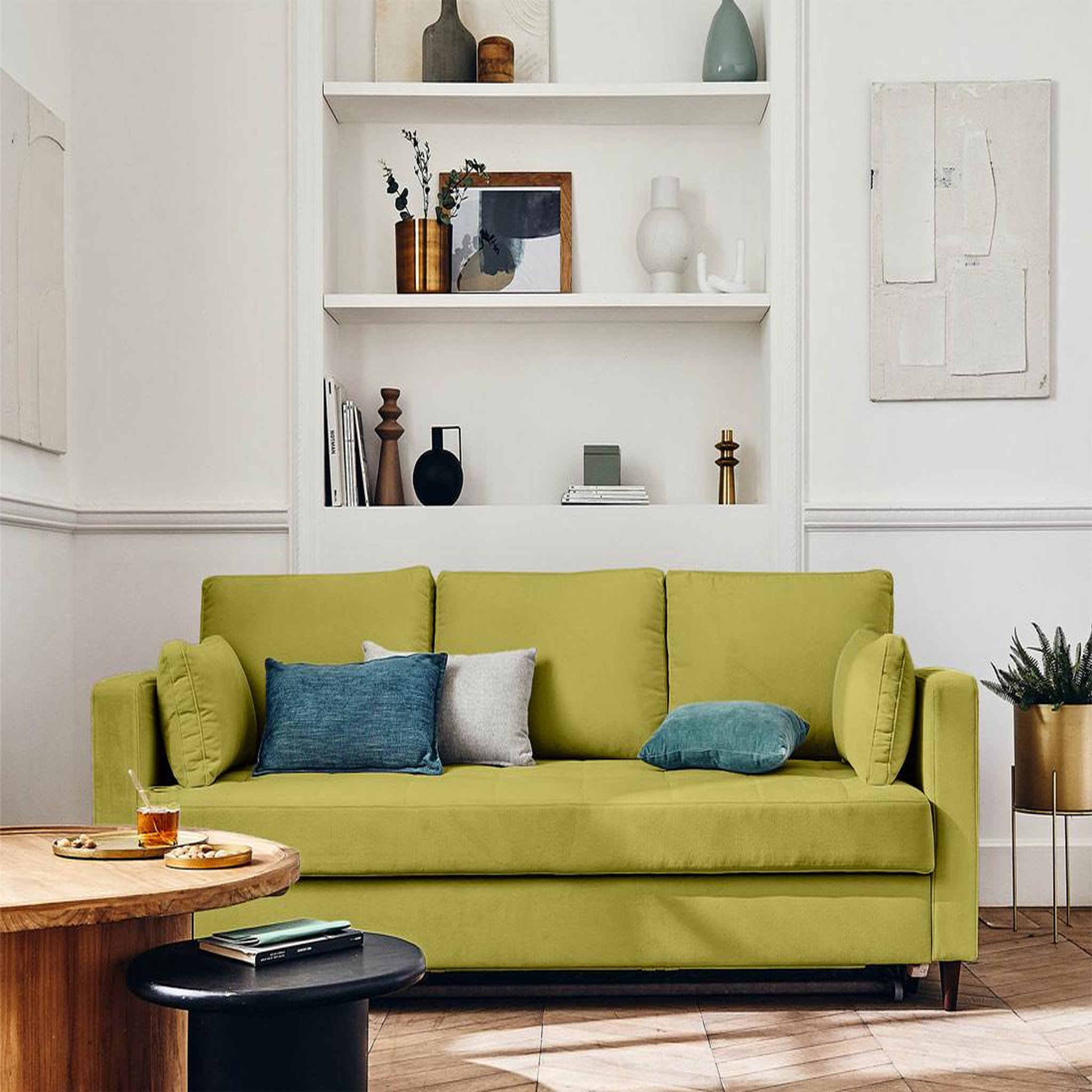 Voir la diapositive 4 : BEST MOBILIER Anna - canapé droit 3 places convertible avec poche en velours
