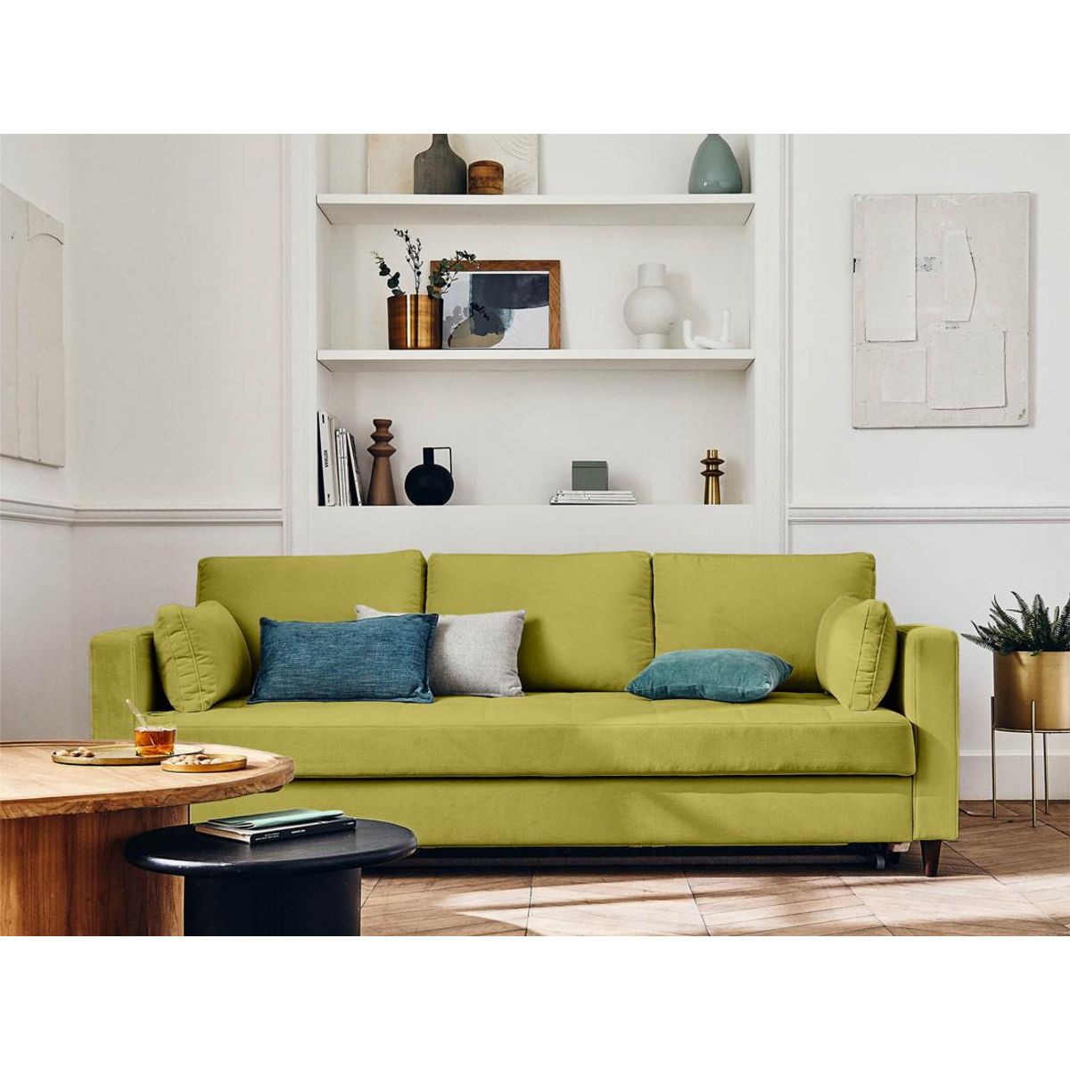 LISA DESIGN Anna - canapé droit 3 places convertible avec poche en velours