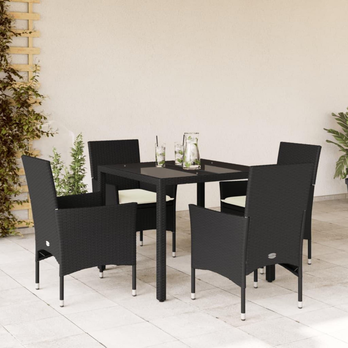 VIDAXL Ensemble a manger de jardin et coussins 5 pcs noir rotin verre