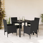 VIDAXL Ensemble a manger de jardin et coussins 5 pcs noir rotin verre