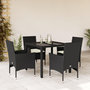 Voir la diapositive 1 : VIDAXL Ensemble a manger de jardin et coussins 5 pcs noir rotin verre