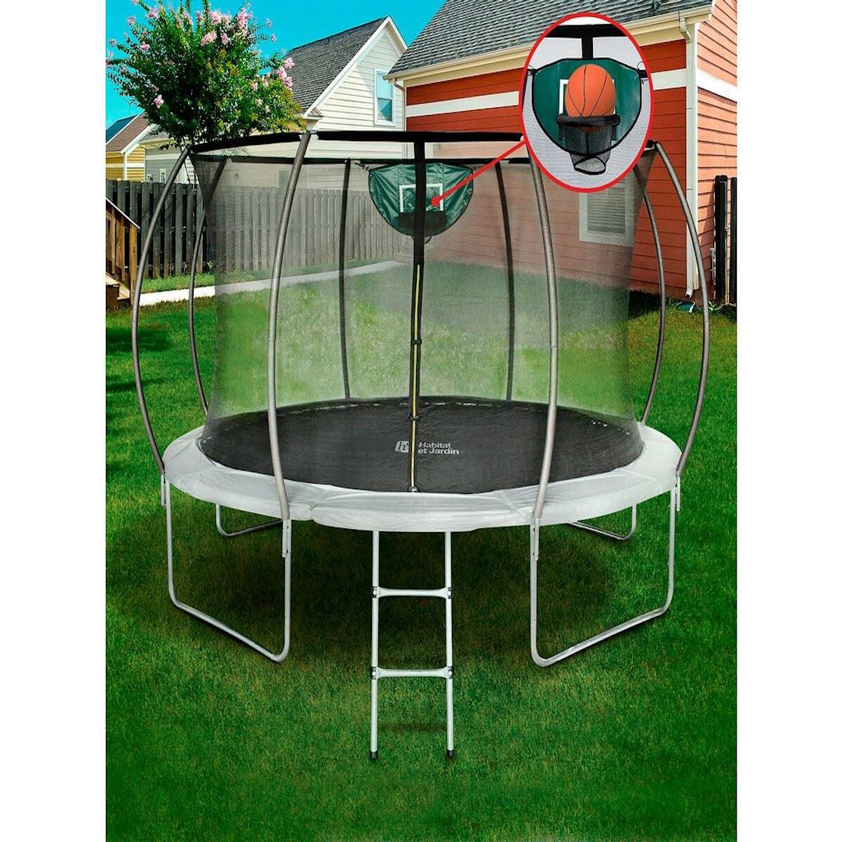 Habitat et Jardin Trampoline avec filet intérieur  jumper  - Ø 4,25 m - Gris