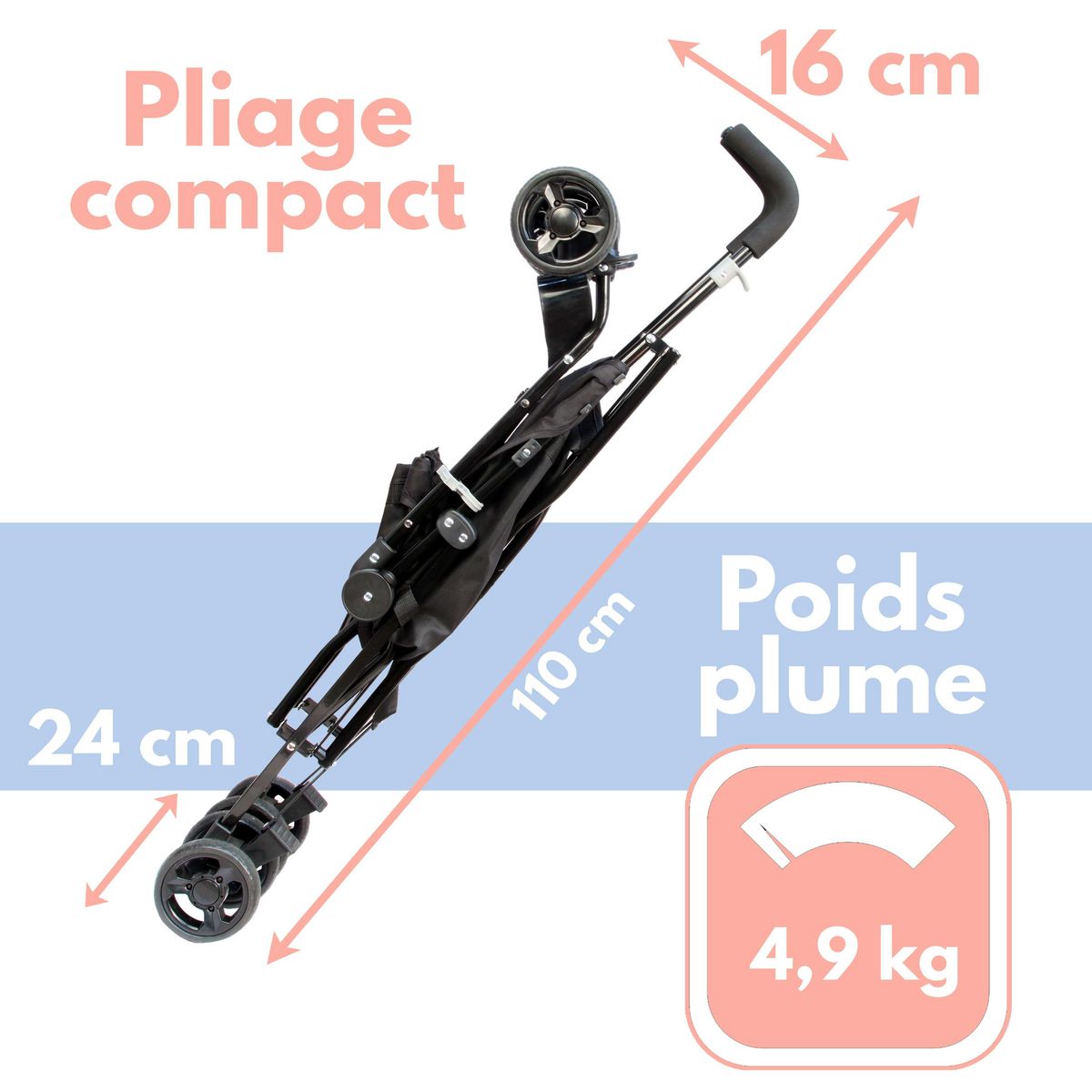 LOOPING Looping Poussette Canne Fixe avec Canopy | Black Chiné