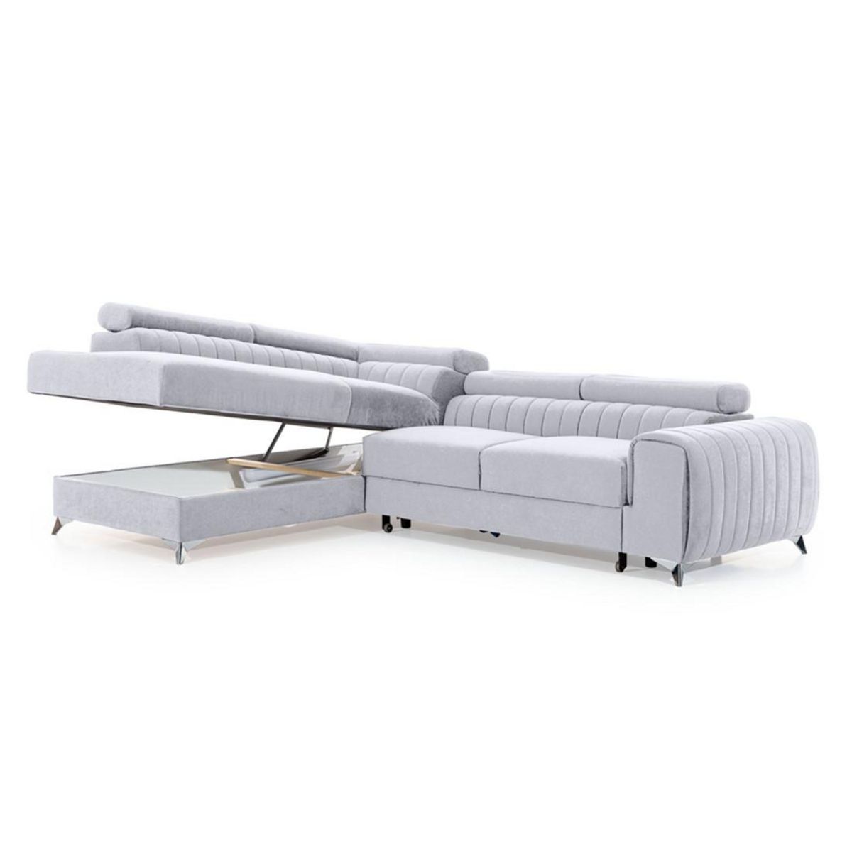 BEST MOBILIER Talisay - canapé d'angle gauche - 5 places - convertible avec coffre - en velours