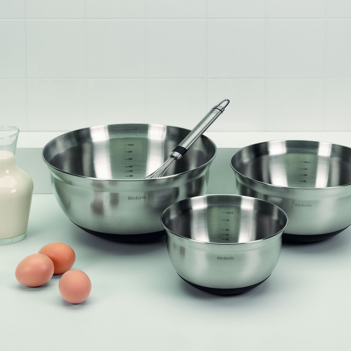 BRABANTIA Set de 3 bols mélangeurs inox