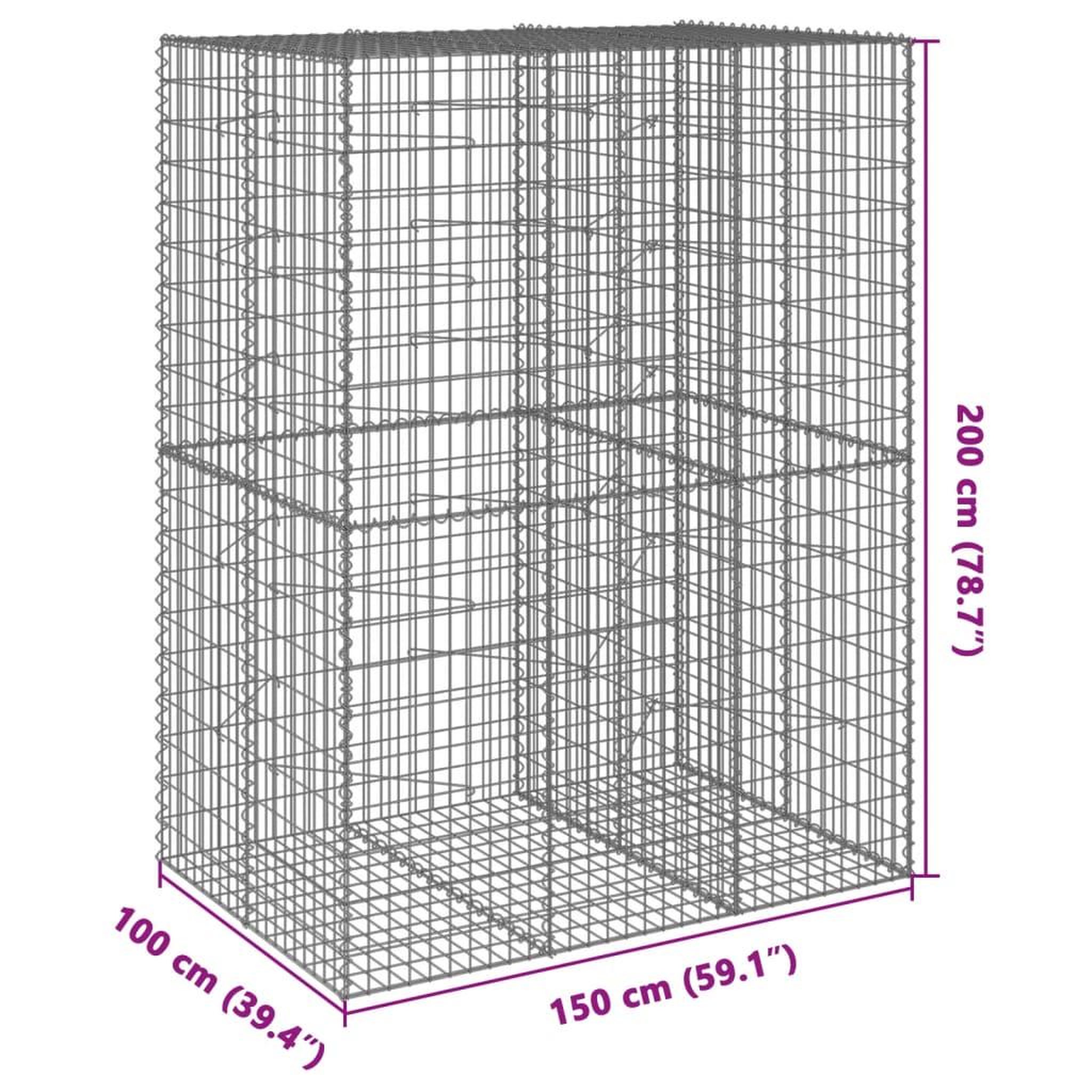 Voir la diapositive 6 : VIDAXL Panier gabion avec couvercle 150x100x200 cm fer galvanise