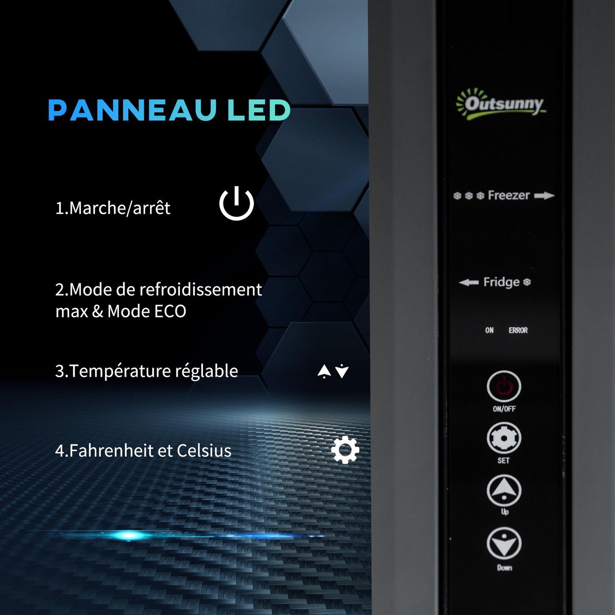 OUTSUNNY Outsunny Glacière-congélateur portable à compression 2 compartiments -22°C - 10°C 45L prise alume-cigare + adaptateur inclus gris noir