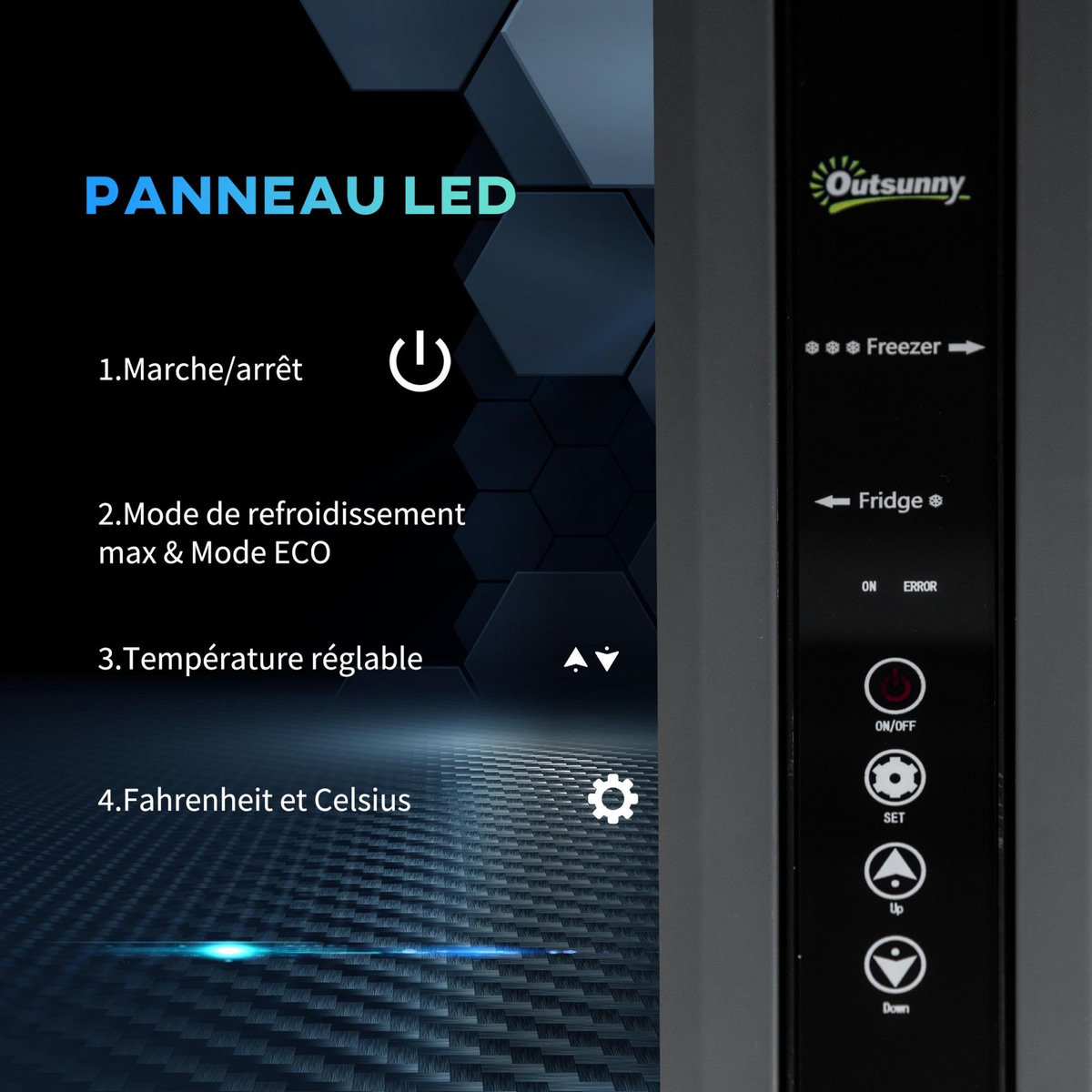 OUTSUNNY Outsunny Glacière-congélateur portable à compression 2 compartiments -22°C - 10°C 45L prise alume-cigare + adaptateur inclus gris noir