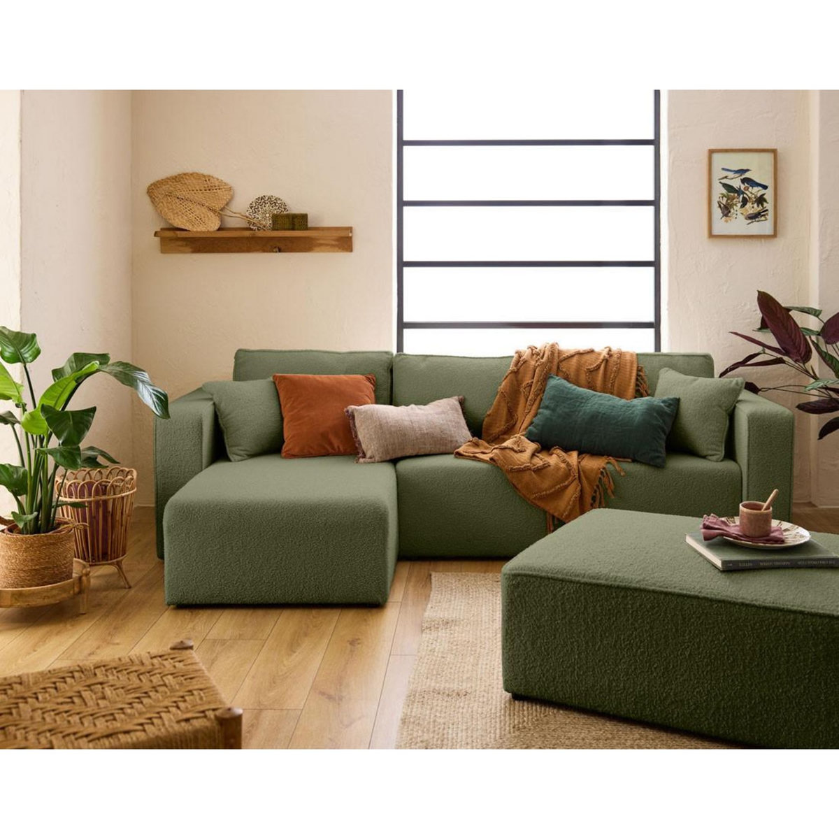 BEST MOBILIER Topaze - canapé d'angle réversible - 4 places - convertible avec coffre - en tissu bouclette