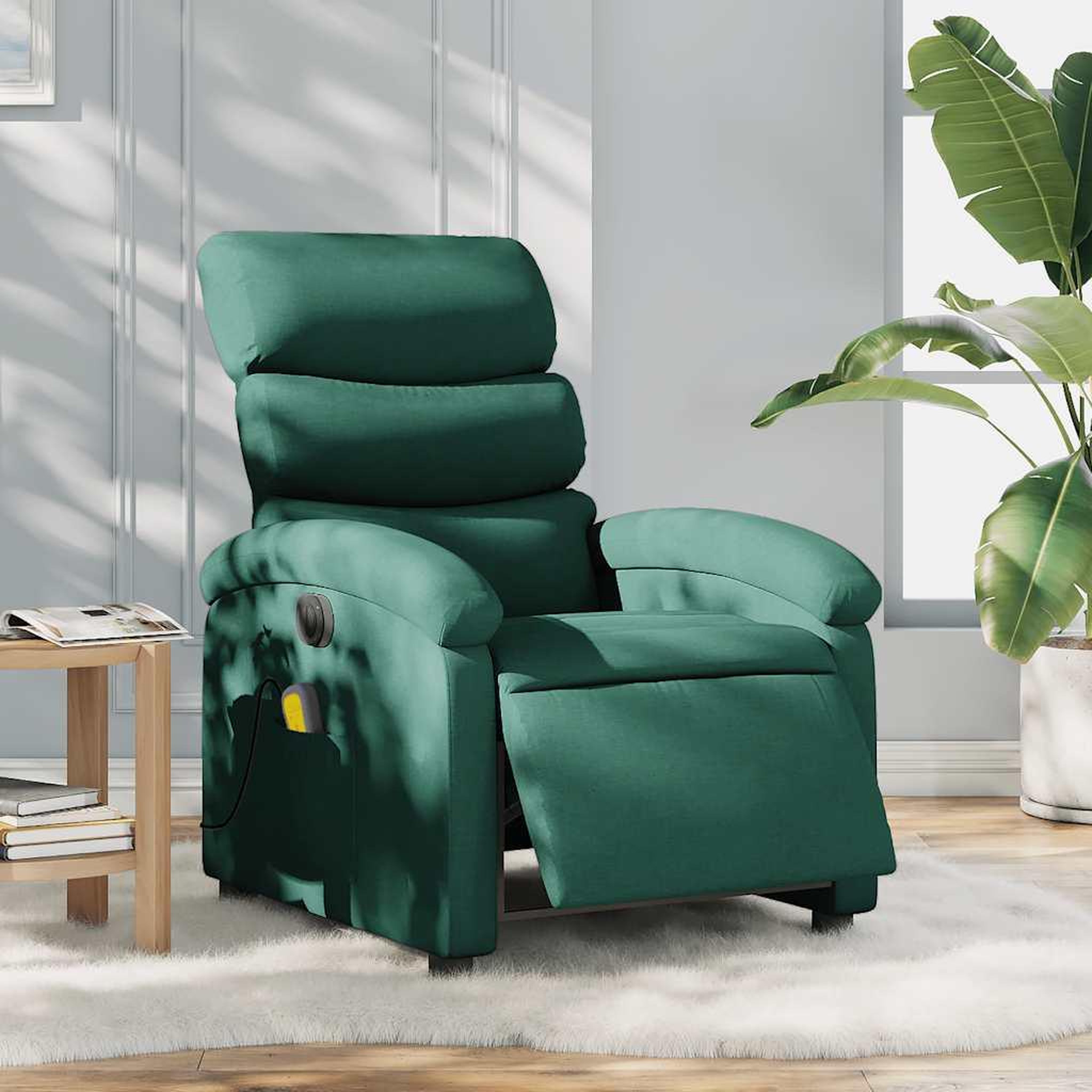 VIDAXL Fauteuil de massage inclinable electrique Vert fonce Tissu