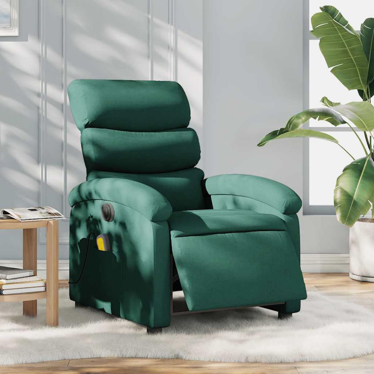 VIDAXL Fauteuil de massage inclinable electrique Vert fonce Tissu