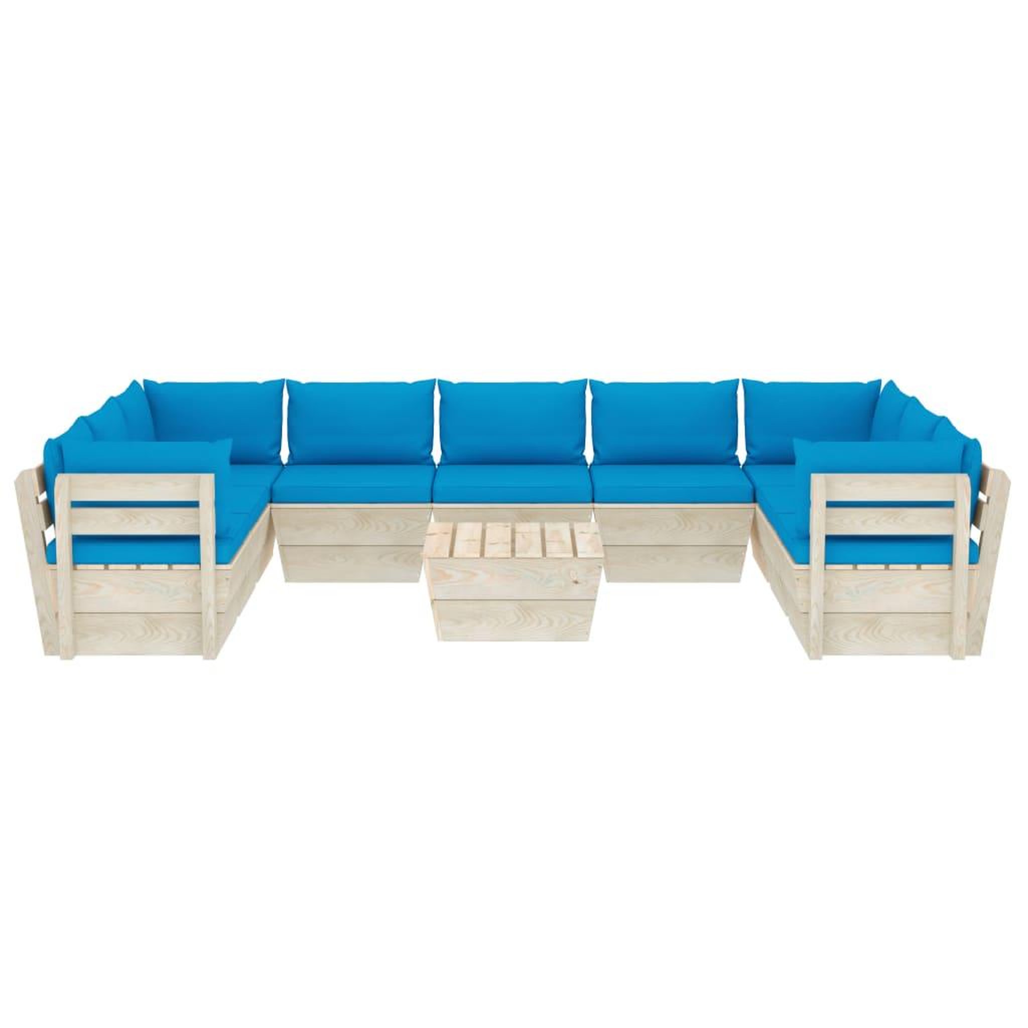 Voir la diapositive 3 : VIDAXL Salon de jardin palette 10 pcs avec coussins bois d'epicea