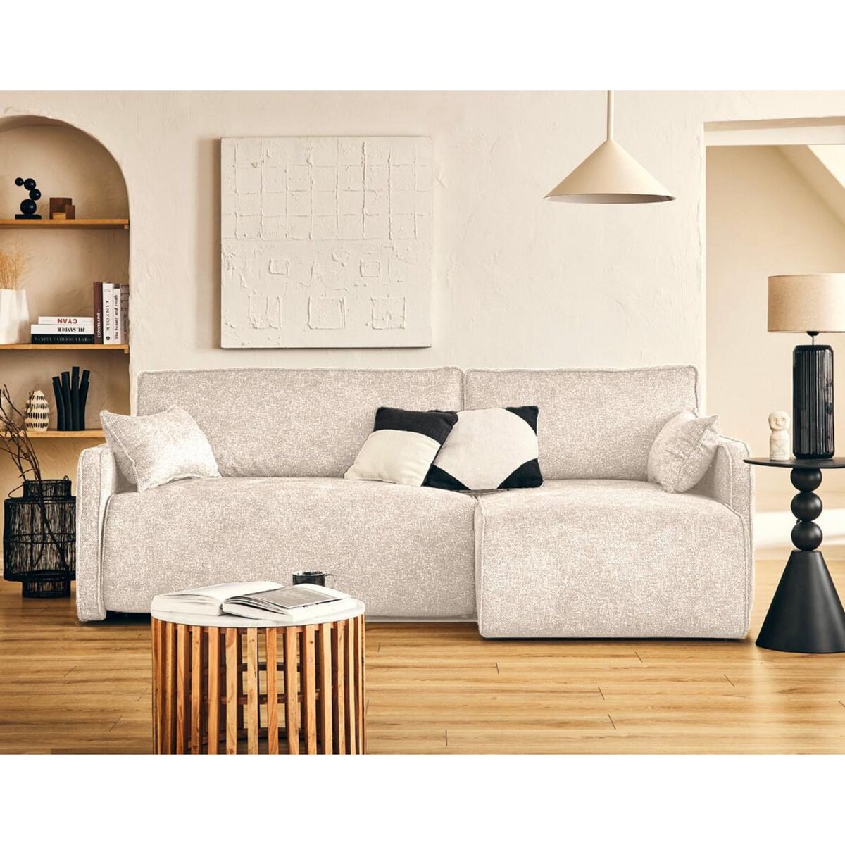 LISA DESIGN Apolline - canapé d'angle réversible 4 places convertible avec coffres en tissu moucheté