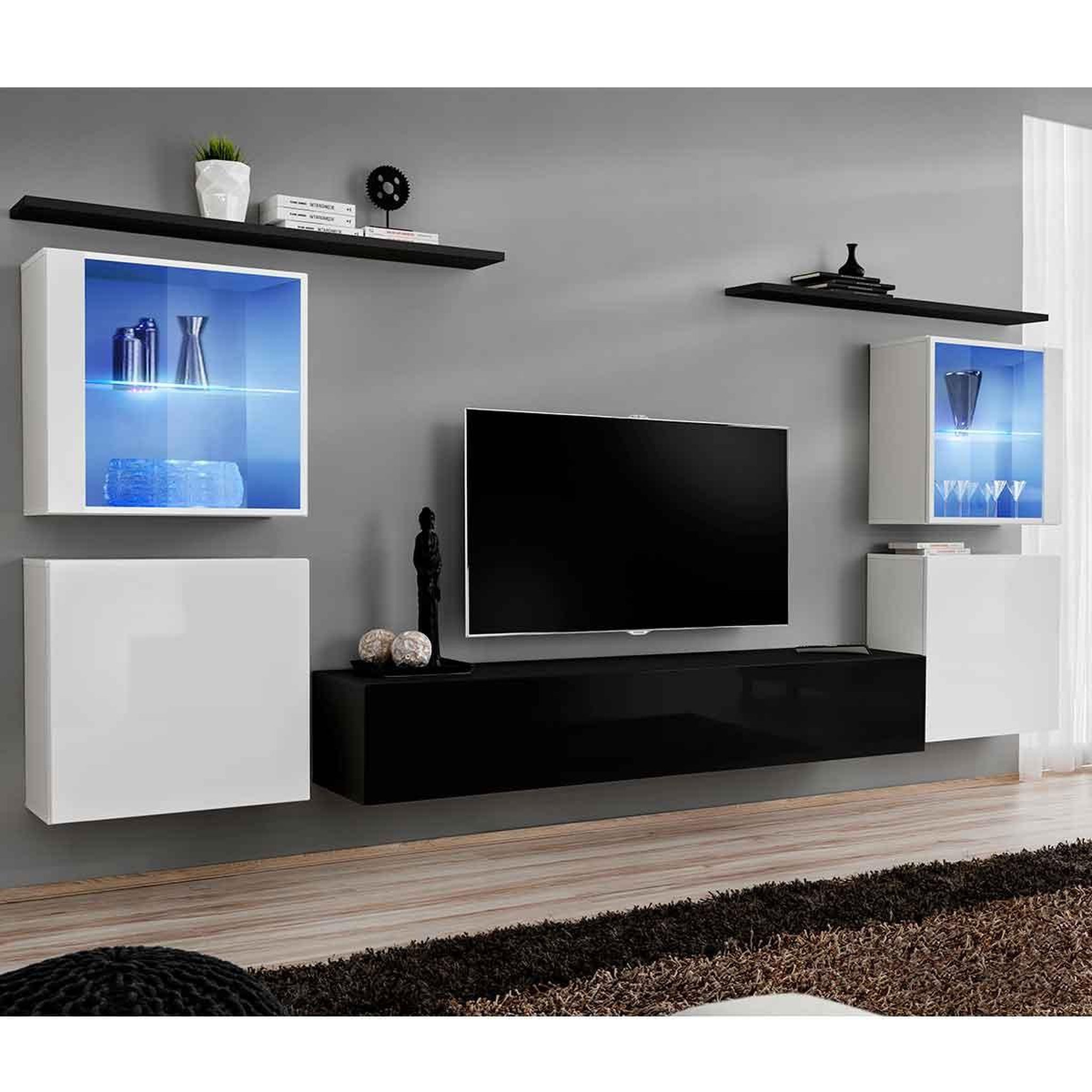 Paris Prix Meuble tv mural design  switch xiv  320cm noir & blanc