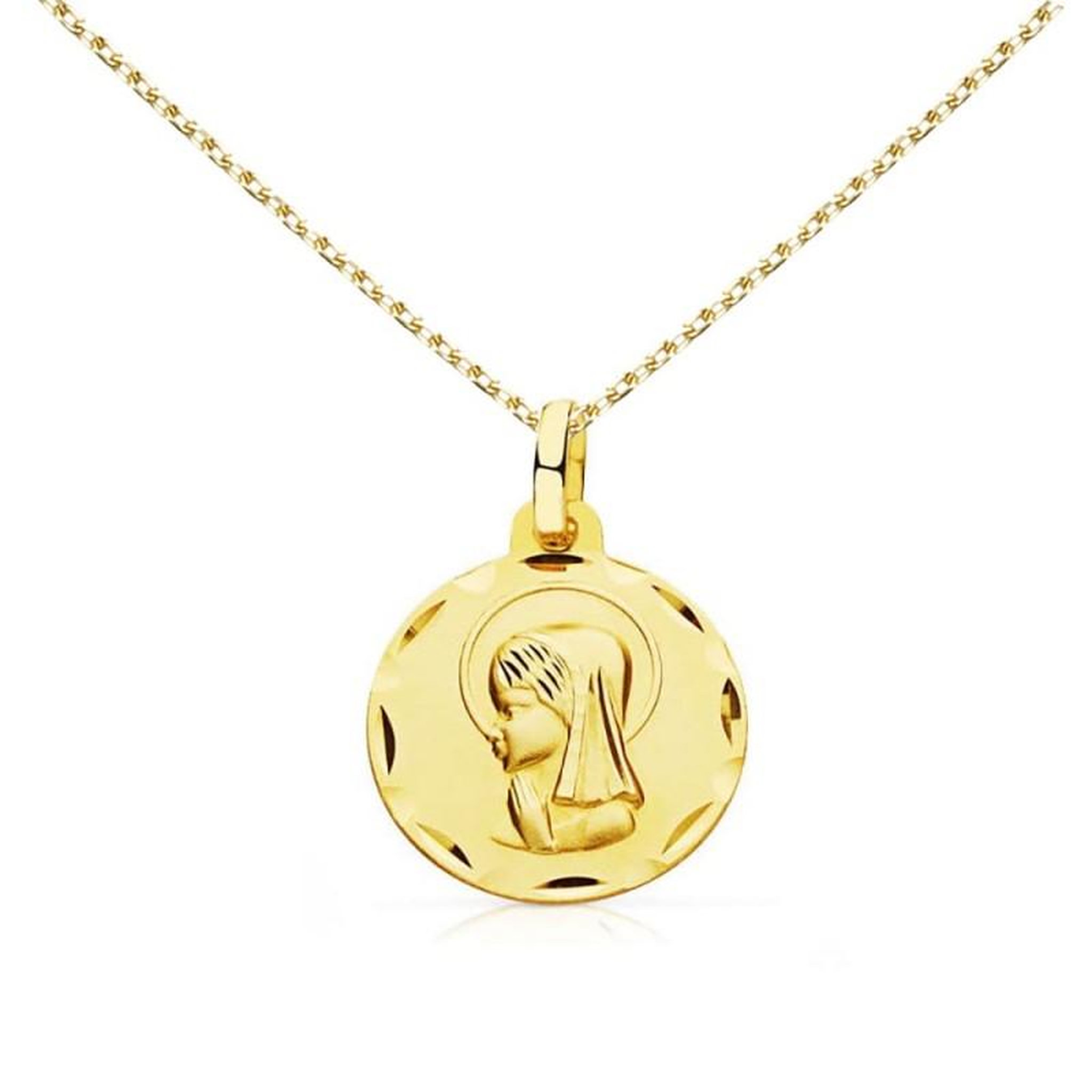 Voir la diapositive 1 : L'ATELIER D'AZUR Collier - Médaille Marie Jeune Or Jaune - Chaîne Dorée - Gravure Offerte